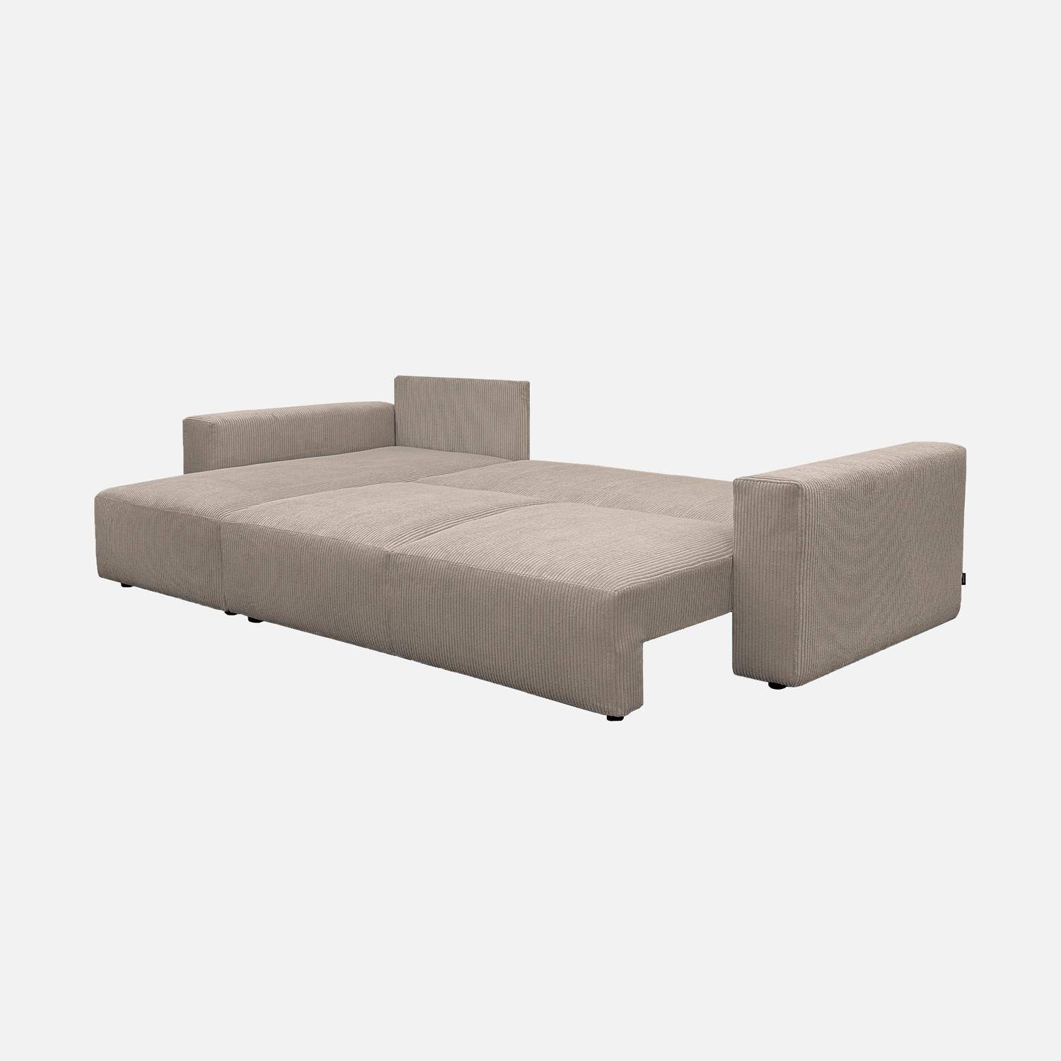 Canapé d'angle convertible réversible 5 places velours côtelé taupe avec coffre de rangement - Theo Photo3