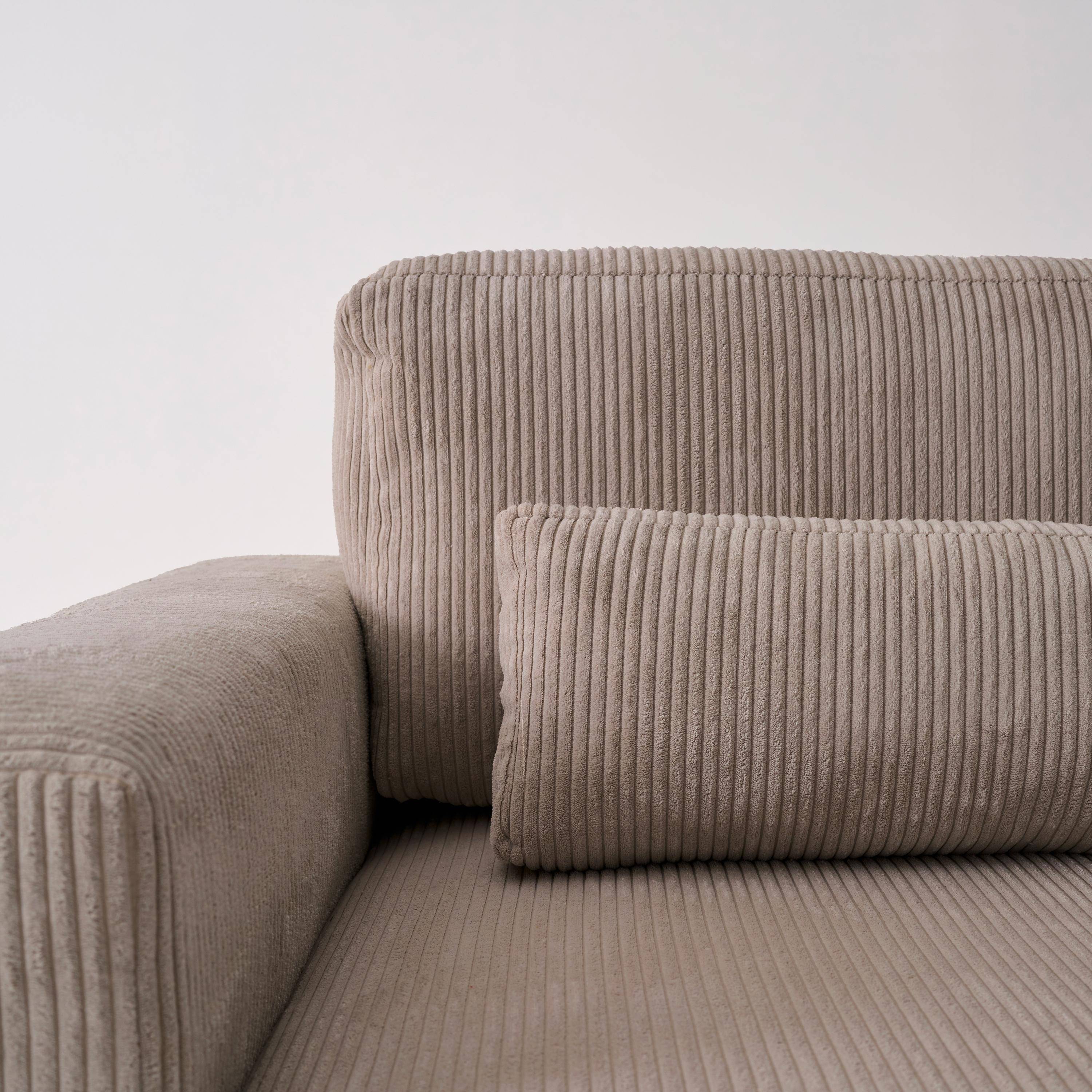 Canapé d'angle convertible réversible 5 places velours côtelé taupe avec coffre de rangement - Theo Photo3