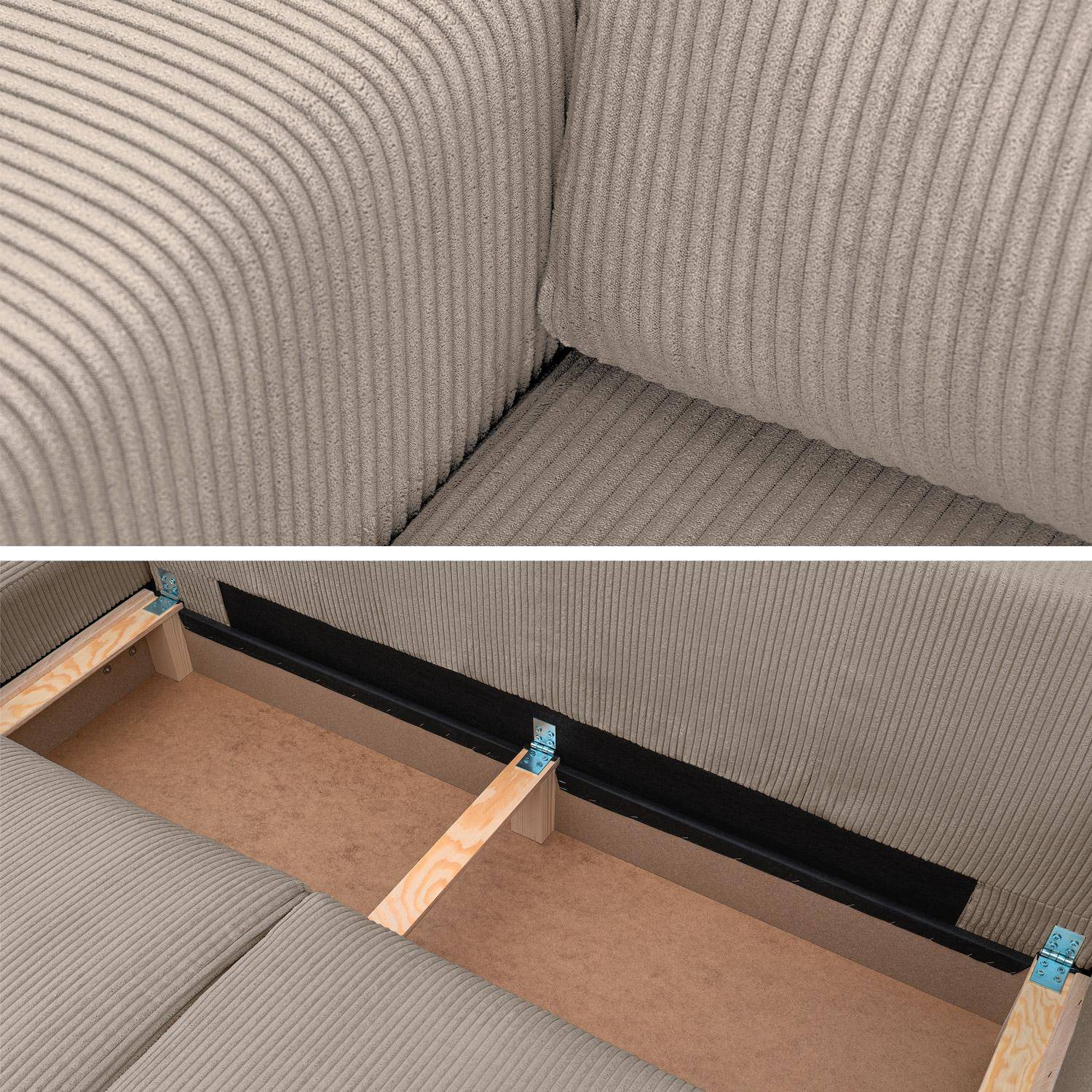 Canapé d'angle convertible réversible 5 places velours côtelé taupe avec coffre de rangement - Theo Photo5