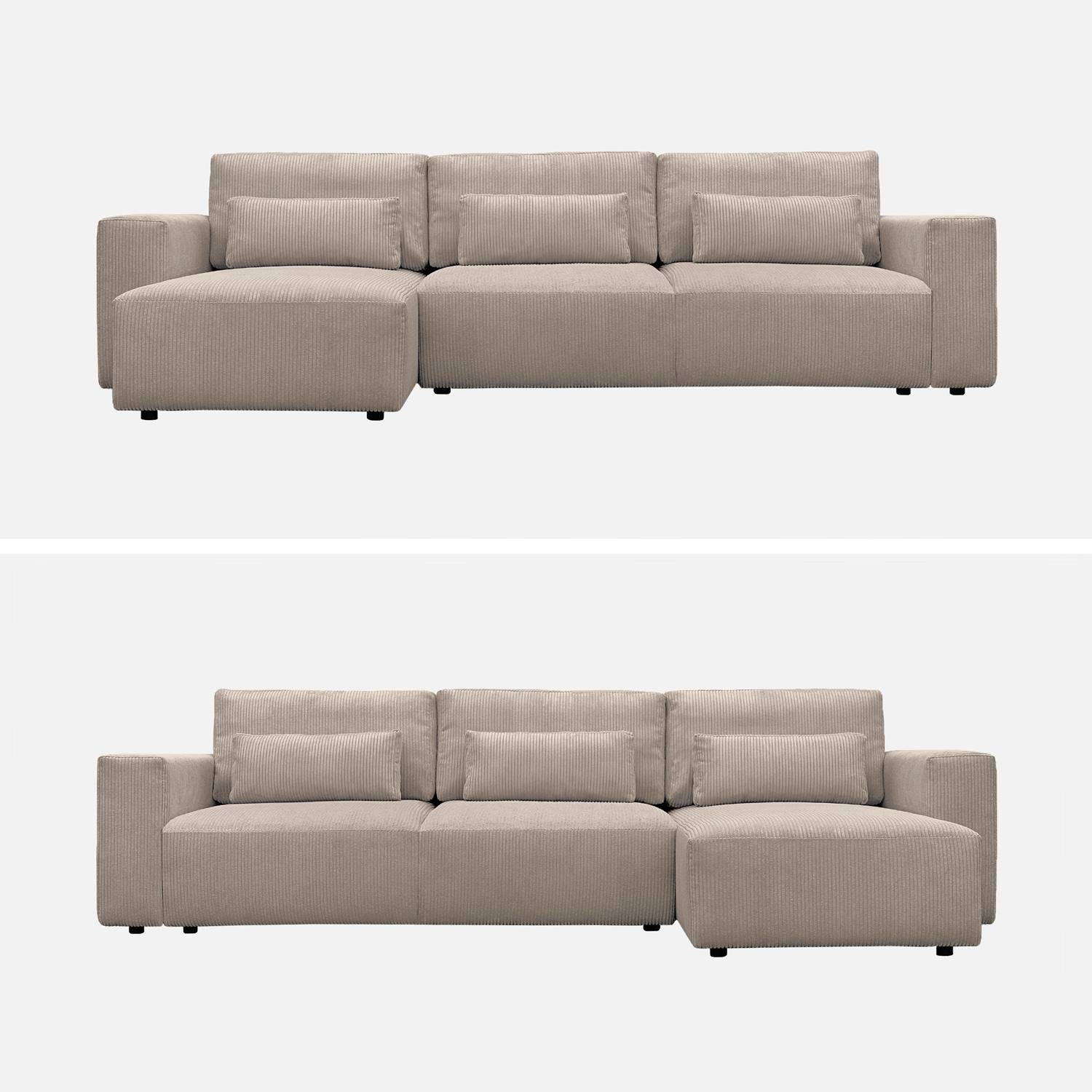 Canapé d'angle convertible réversible 5 places velours côtelé taupe avec coffre de rangement - Theo Photo2