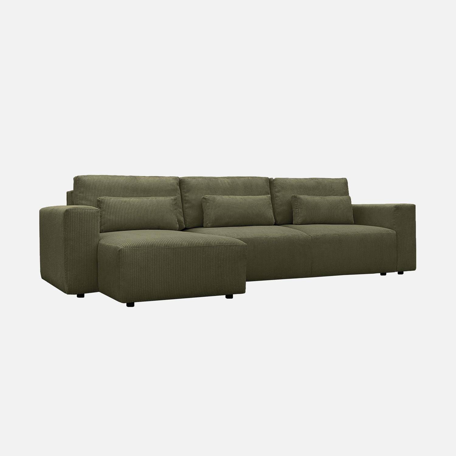 Sofá cama esquinero de pana fina, 5 plazas  Verde kaki - 298x155x85 cm Photo6