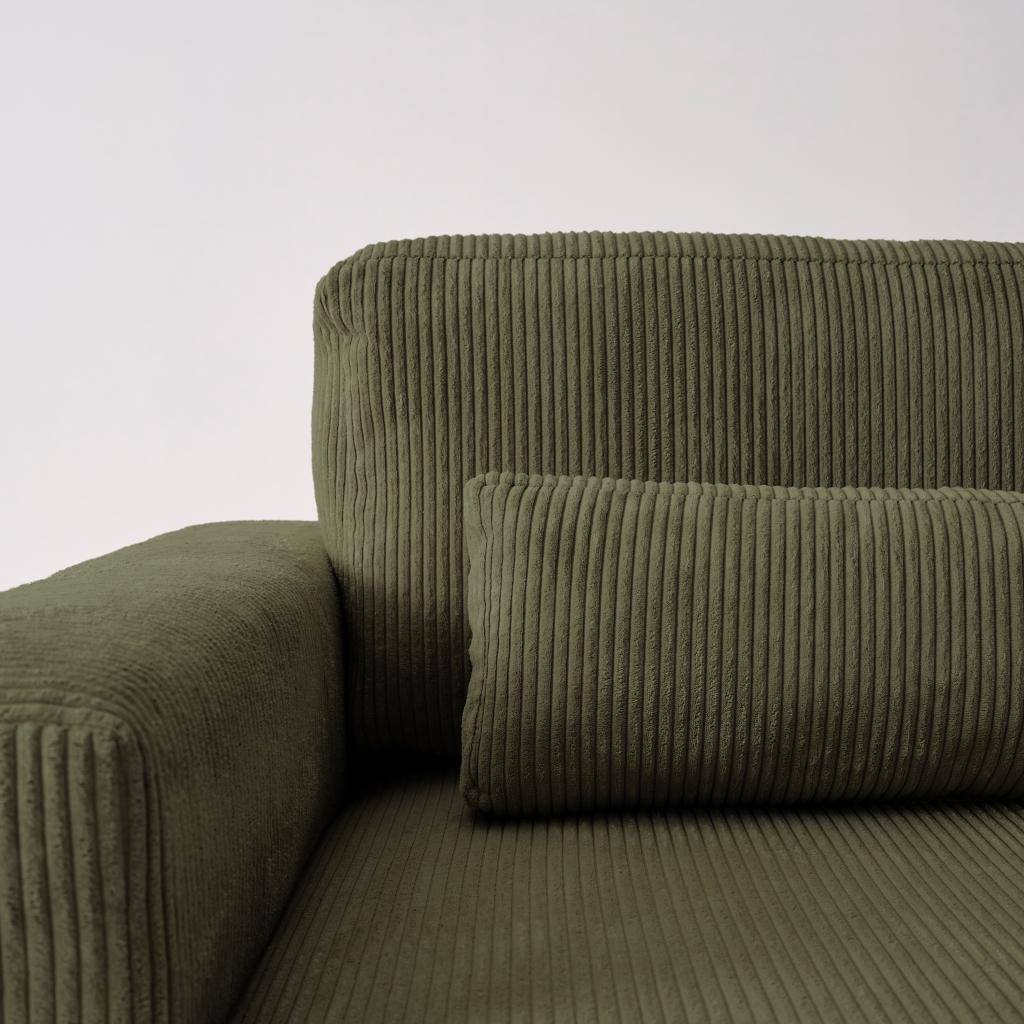 Sofá cama esquinero de pana fina, 5 plazas  Verde kaki - 298x155x85 cm Photo4