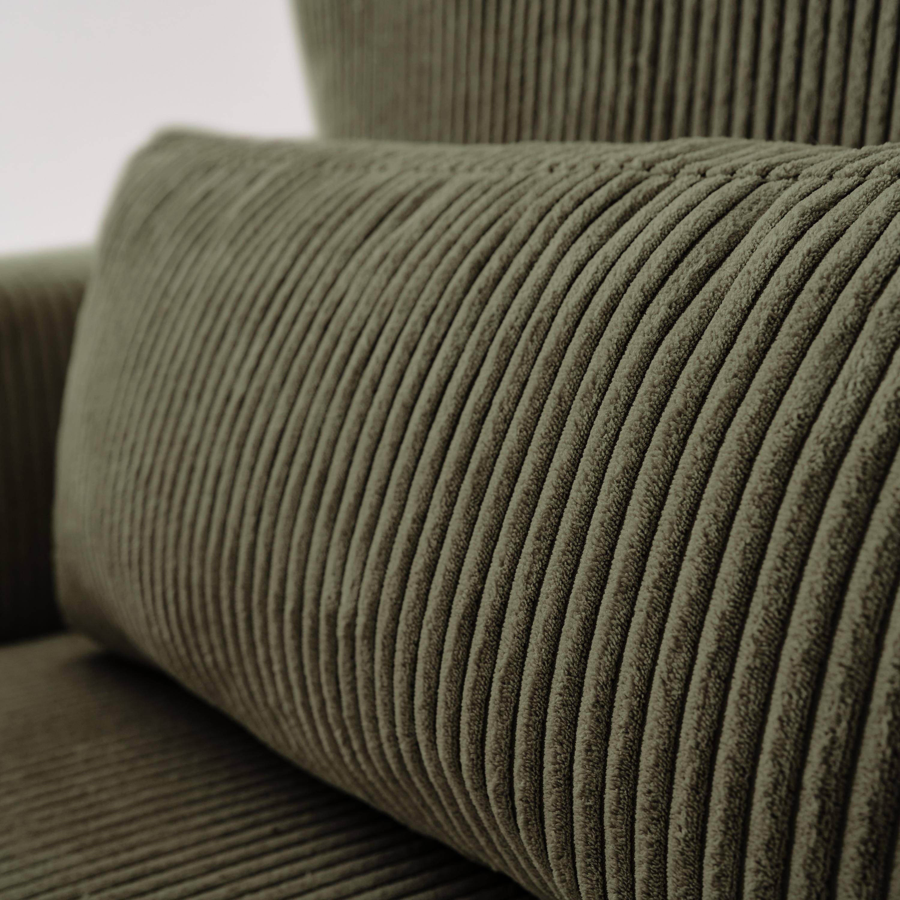 Canapé d'angle convertible réversible 5 places velours côtelé kaki avec coffre de rangement - Theo Photo5