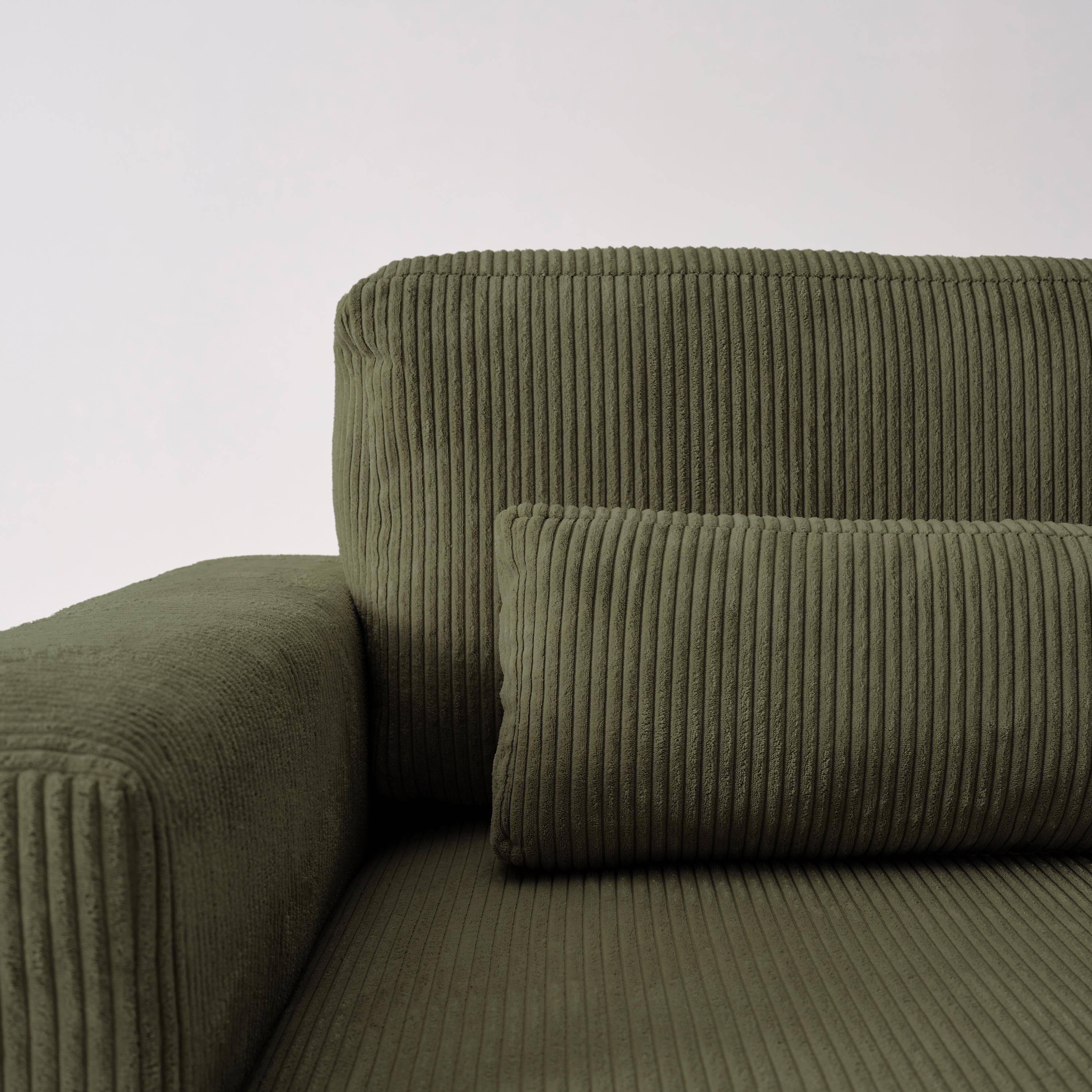 Canapé d'angle convertible réversible 5 places velours côtelé kaki avec coffre de rangement - Theo,sweeek,Photo4