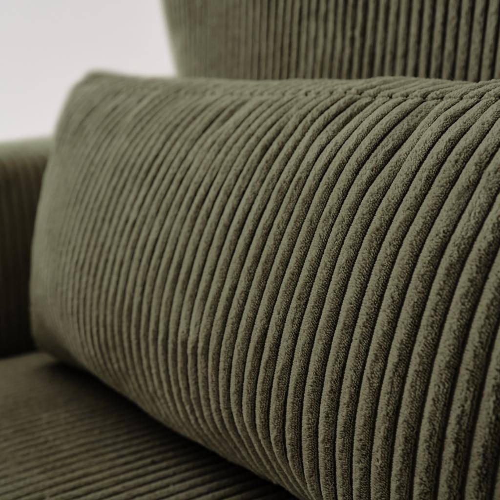 Sofá cama esquinero de pana fina, 5 plazas  Verde kaki - 298x155x85 cm Photo5