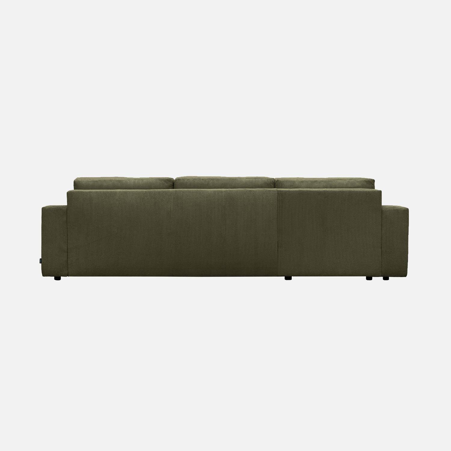 Sofá esquinero convertible reversible de  pana fina, 5 plazas , Theo, Verde kaki, 298x155x85 cm,sweeek,Photo5