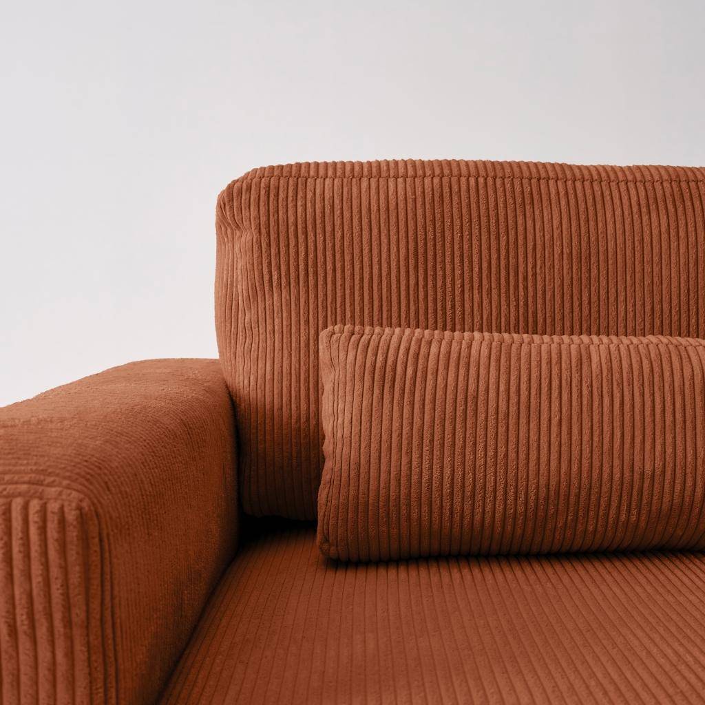 Narożnik rozkładany dwustronny ze sztruksu w prążki z pojemnikiem do przechowywania, kolor camelowy, 5-osobowy - Theo,sweeek,Photo2