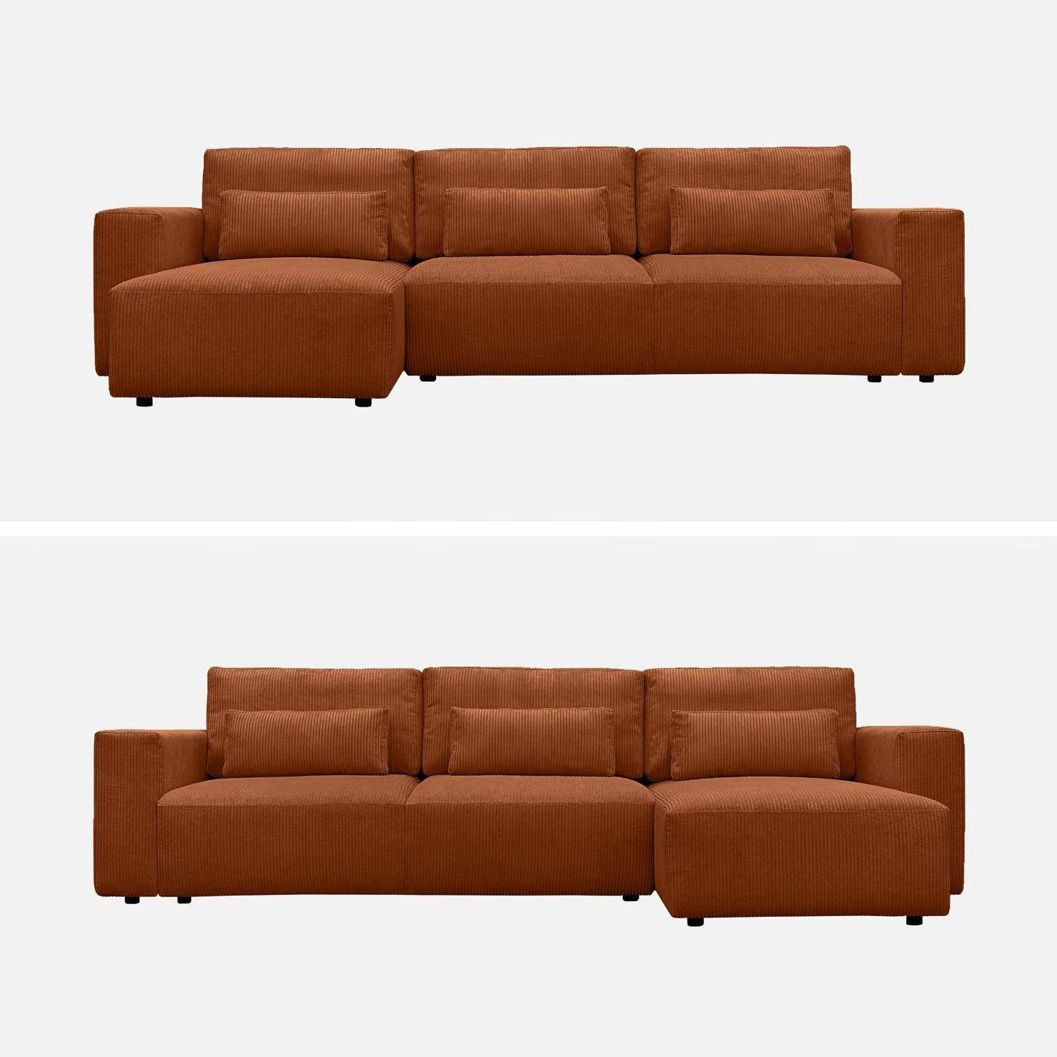 Narożnik rozkładany dwustronny ze sztruksu w prążki z pojemnikiem do przechowywania, kolor camelowy, 5-osobowy - Theo Photo7