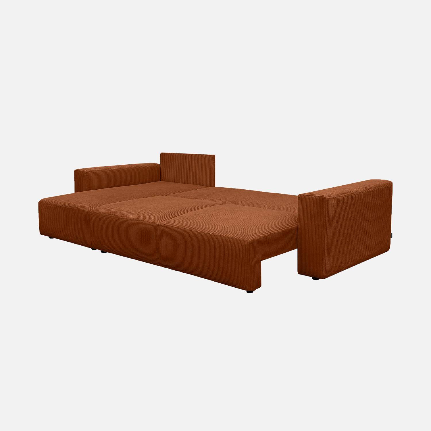 Sofá esquinero convertible reversible de  pana fina, 5 plazas , Theo, Camel, 298x155x85 cm,sweeek,Photo4
