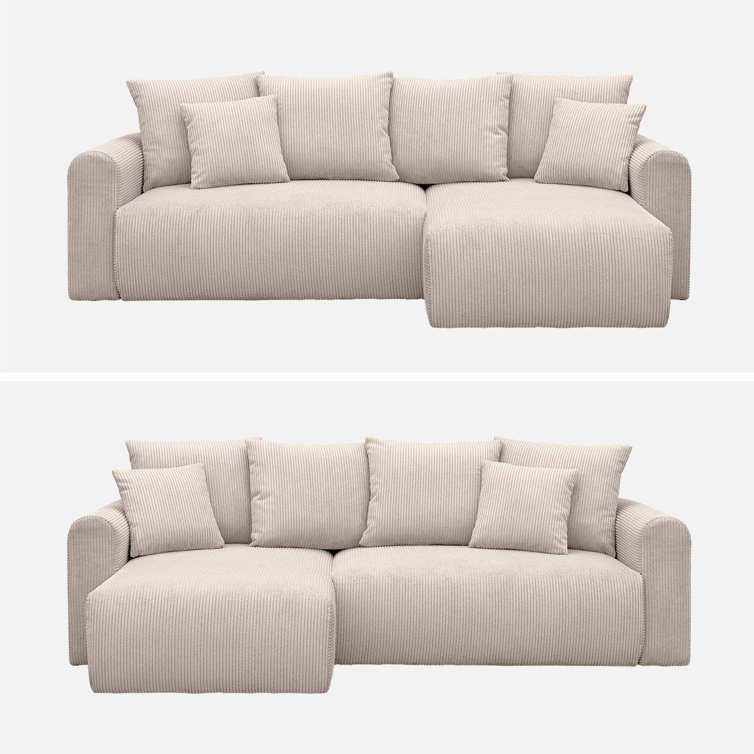 Canapé d'angle convertible réversible 3 places velours côtelé greige avec coffre de rangement - Almo Photo10