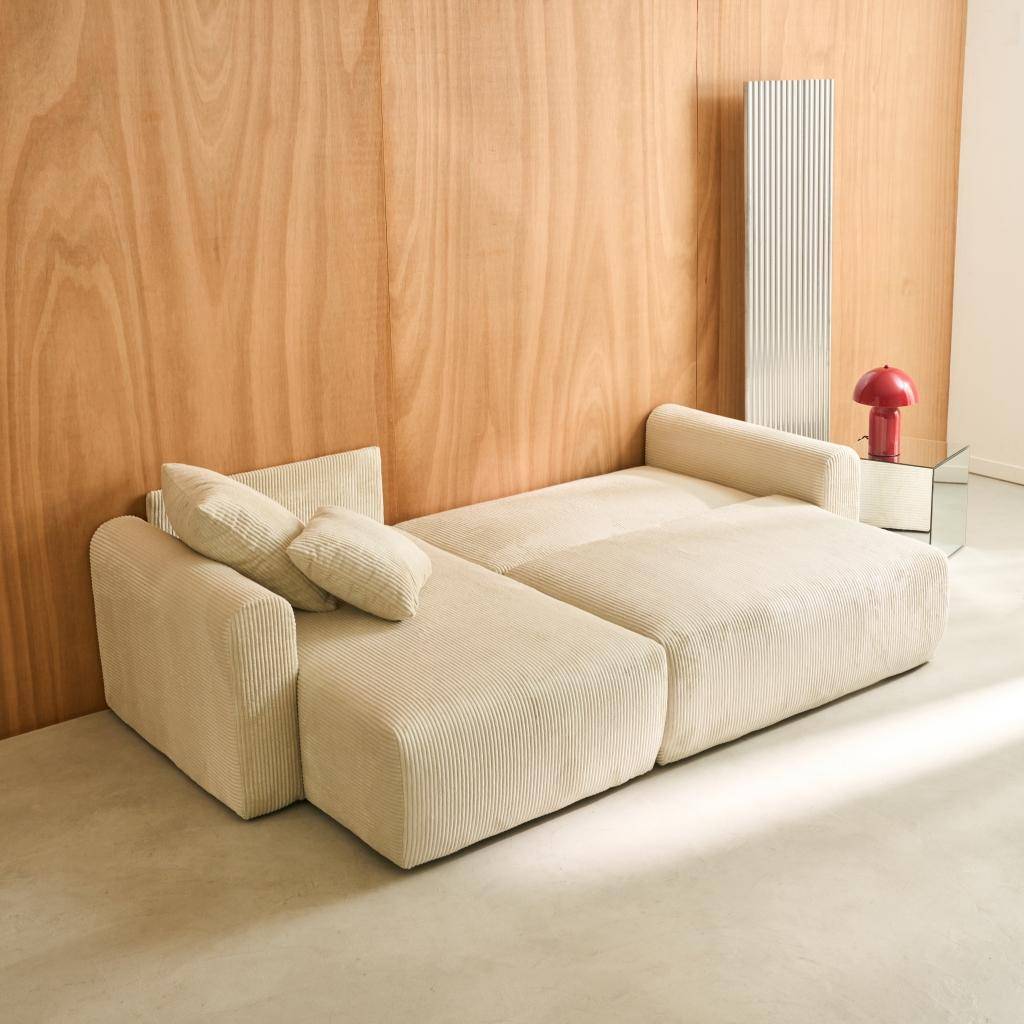 3-Sitzer Ecksofa mit Schlaffunktion, Bettkasten und Cordbezug in greige - Almo Photo3
