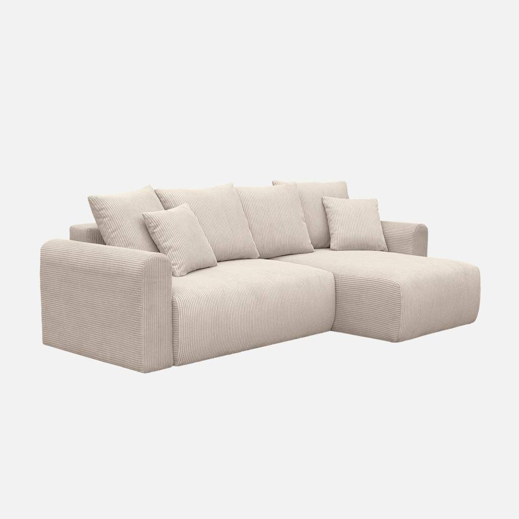 3-Sitzer Ecksofa mit Schlaffunktion, Bettkasten und Cordbezug in greige - Almo Photo8