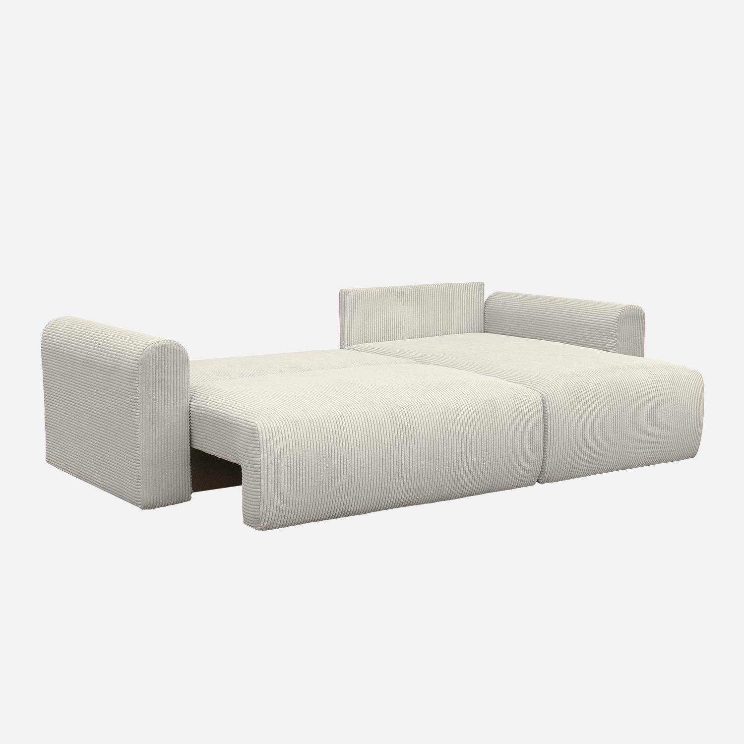 Sofá esquinero convertible reversible de 3 plazas de pana fina, Almo, Gris beige, 240x147x85 cm,sweeek,Photo4