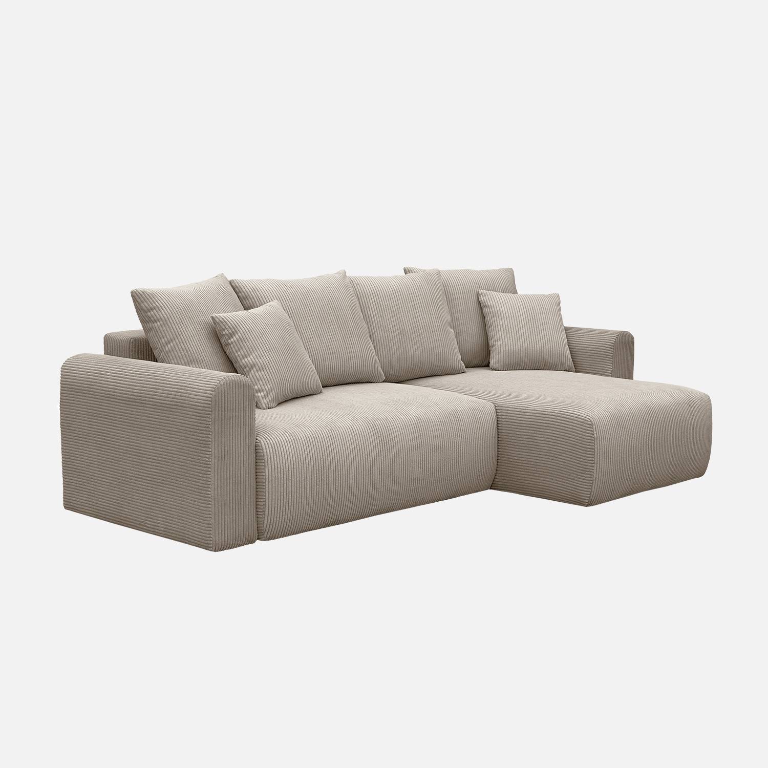 Canapé d'angle convertible réversible 3 places velours côtelé taupe