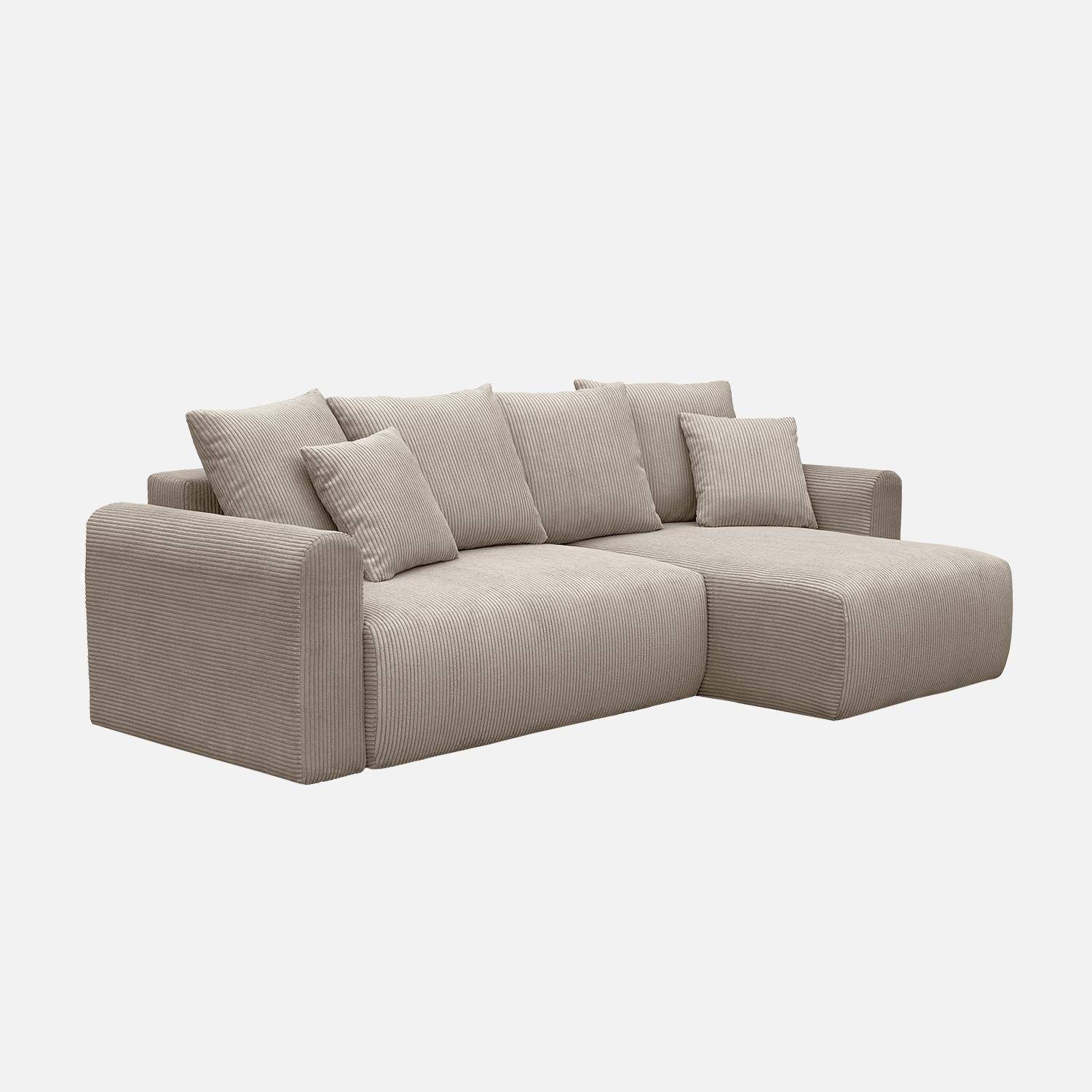 Canapé d'angle convertible réversible 3 places velours côtelé taupe avec coffre de rangement - Almo Photo1