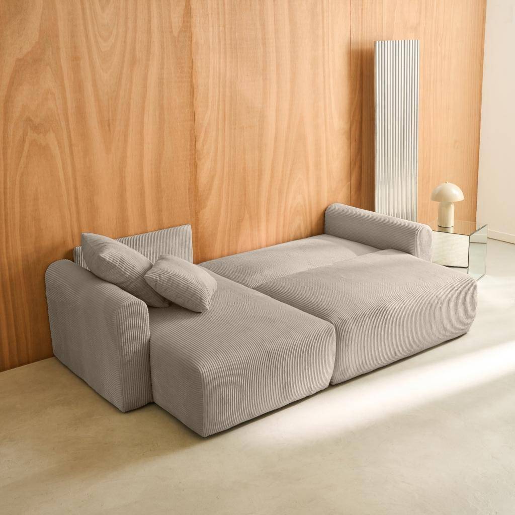 Hoekslaapbank 3 zitplaatsen met omwisselbare hoek en opbergruimte in corduroy taupe L 240 x B 95 / 147 x H 85 cm - Almo - Almo Photo7