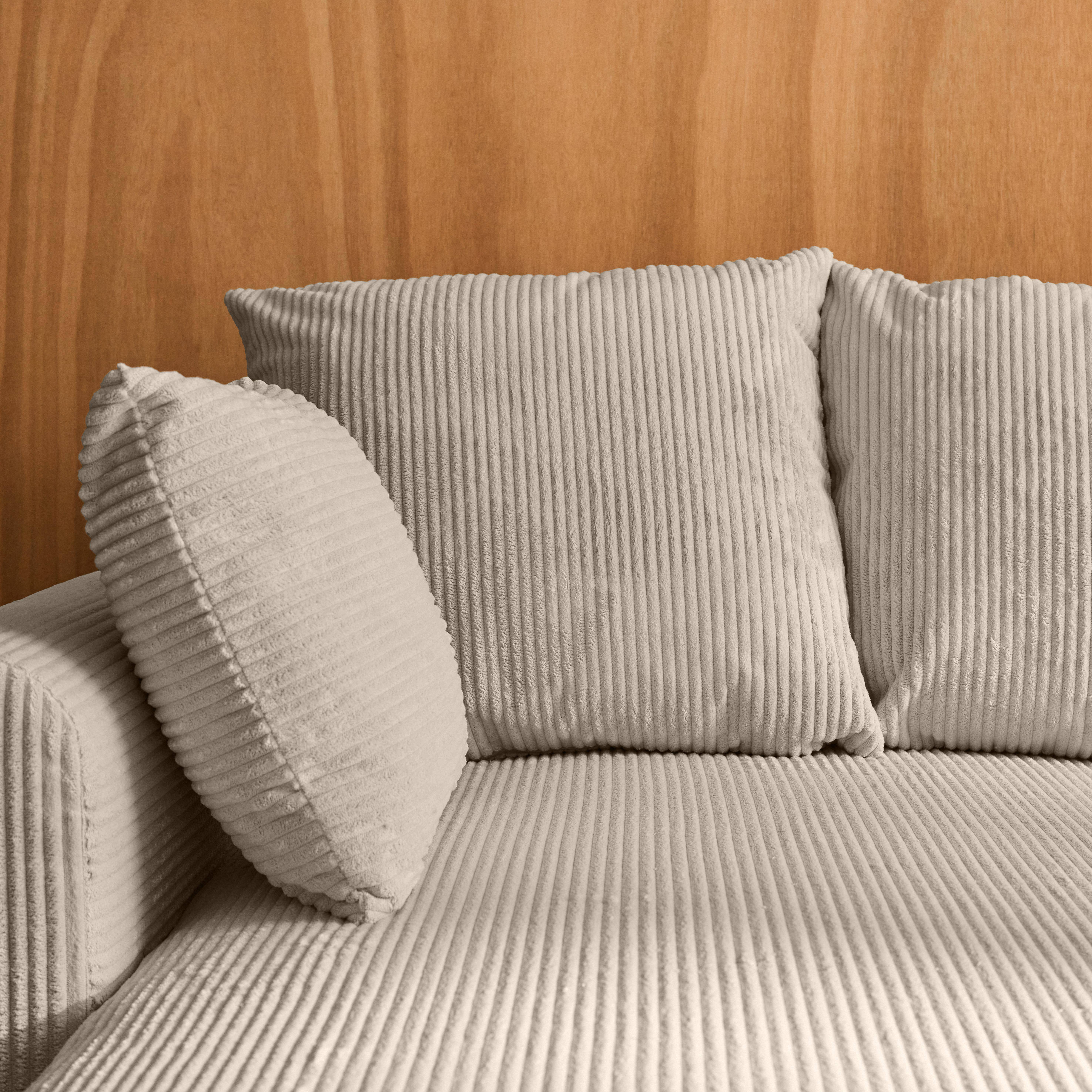 Narożna, odwracalna kanapa 3-osobowa z funkcją spania, ze sztruksu w kolorze taupe, z pojemnikiem na pościel – Almo Photo3