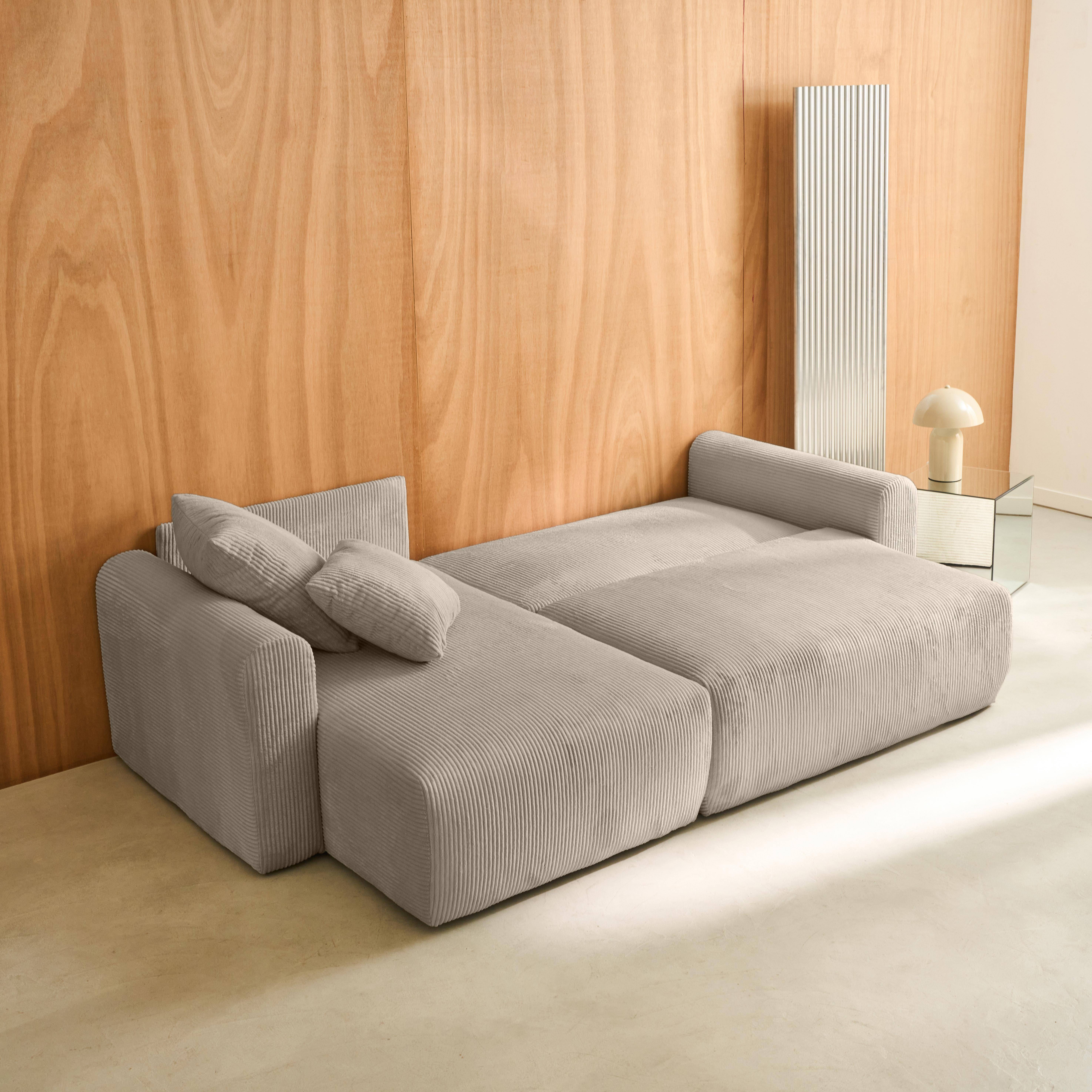 Narożna, odwracalna kanapa 3-osobowa z funkcją spania, ze sztruksu w kolorze taupe, z pojemnikiem na pościel – Almo,sweeek,Photo7