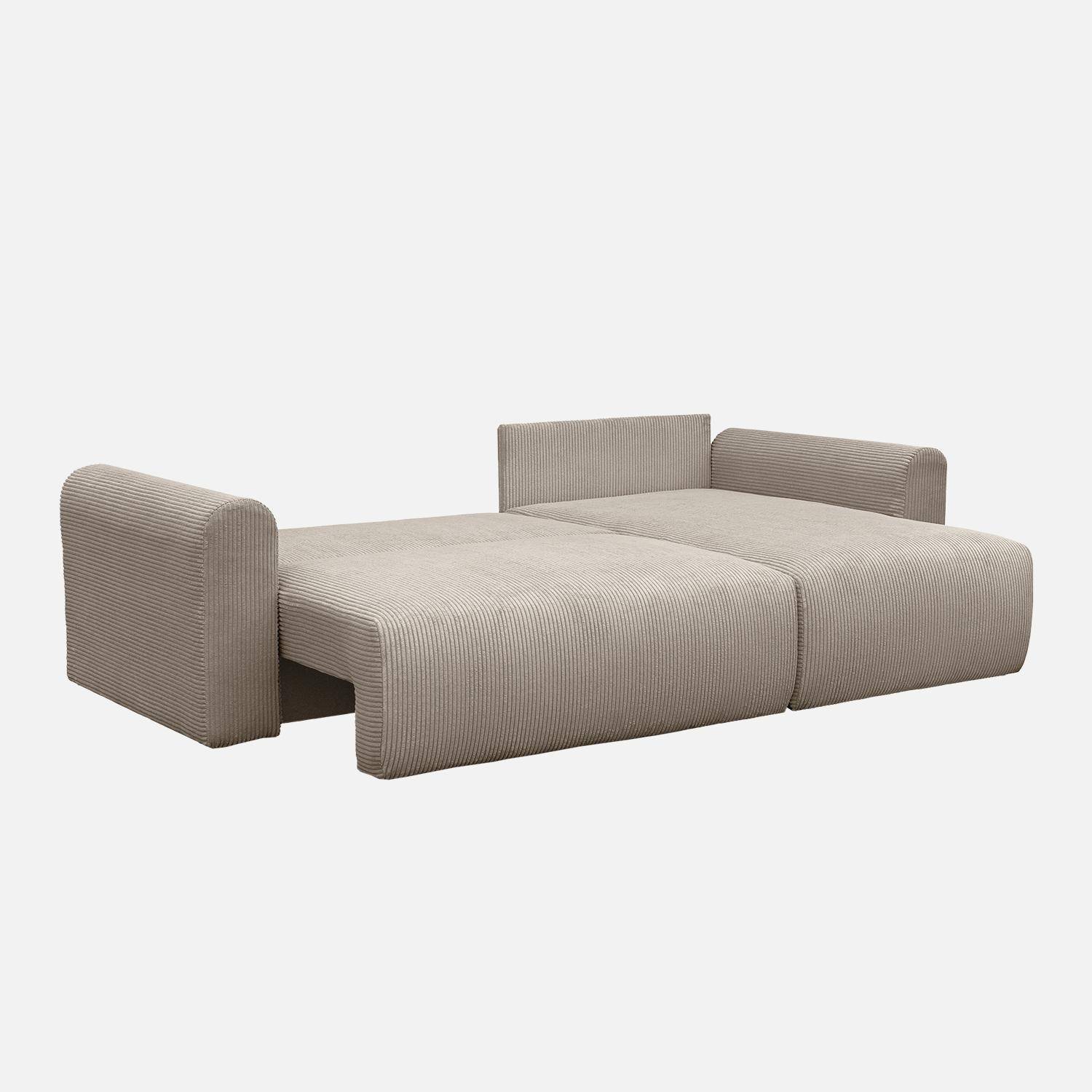 Canapé d'angle convertible réversible 3 places velours côtelé taupe avec coffre de rangement - Almo,sweeek,Photo3