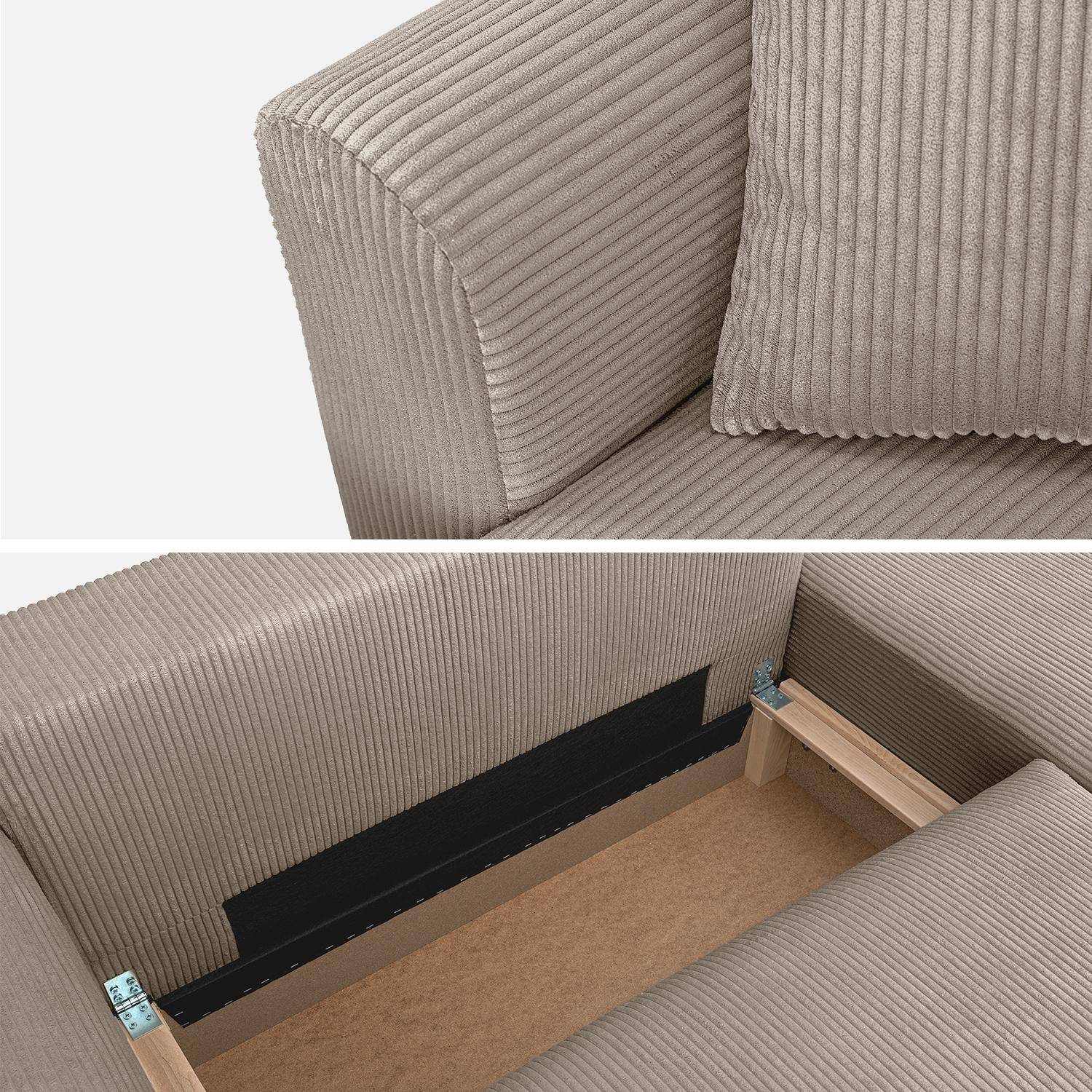 Canapé d'angle convertible réversible 3 places velours côtelé taupe avec coffre de rangement - Almo Photo5