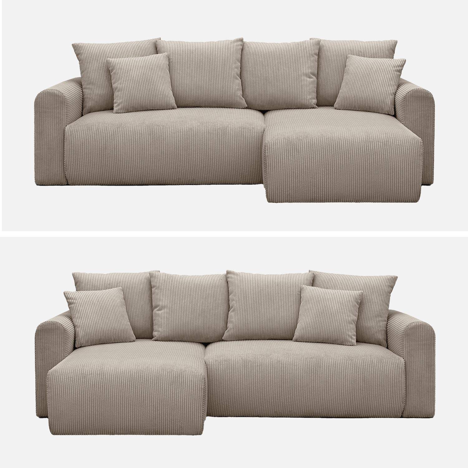 Canapé d'angle convertible réversible 3 places velours côtelé taupe avec coffre de rangement - Almo Photo2