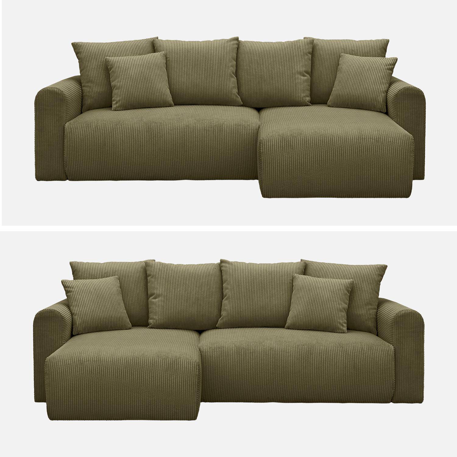 Canapé d'angle convertible réversible 3 places velours côtelé kaki avec coffre de rangement - Almo,sweeek,Photo9