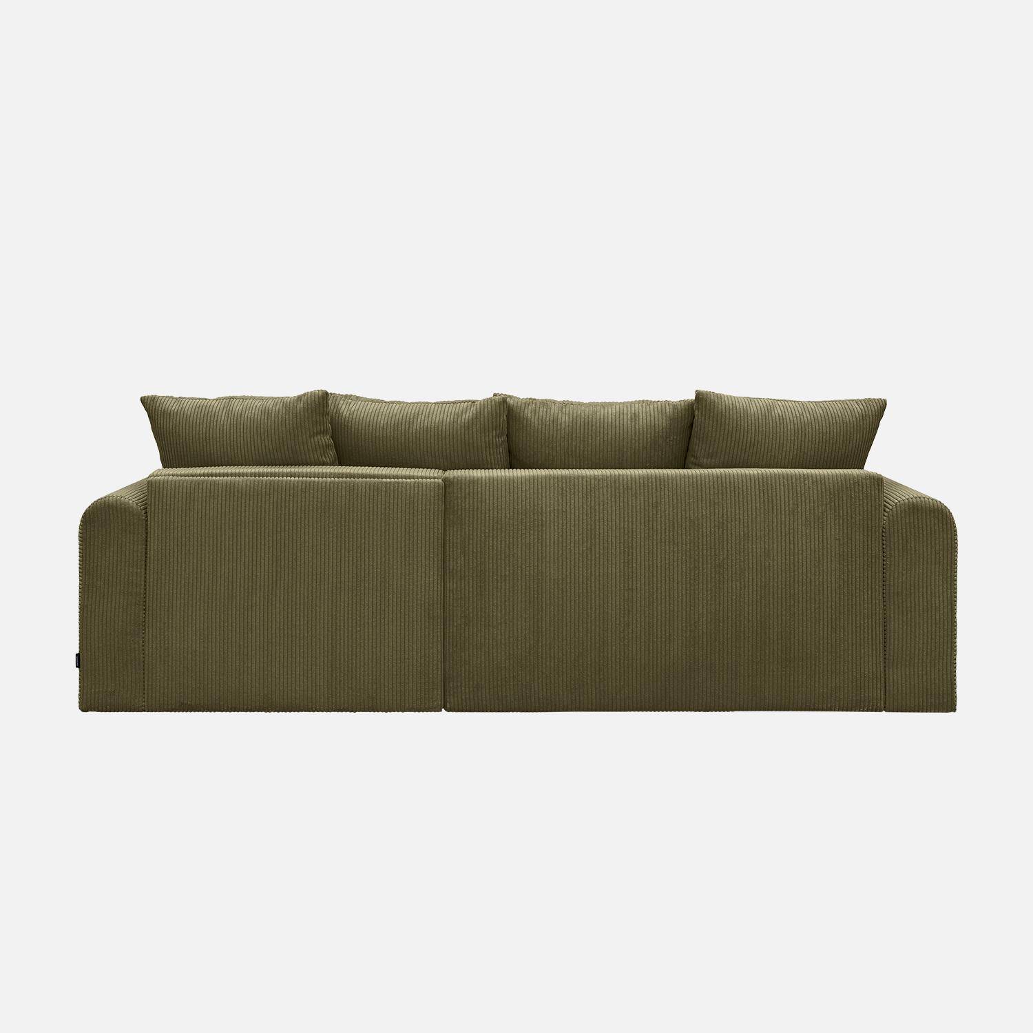 Canapé d'angle convertible réversible 3 places velours côtelé kaki avec coffre de rangement - Almo Photo10