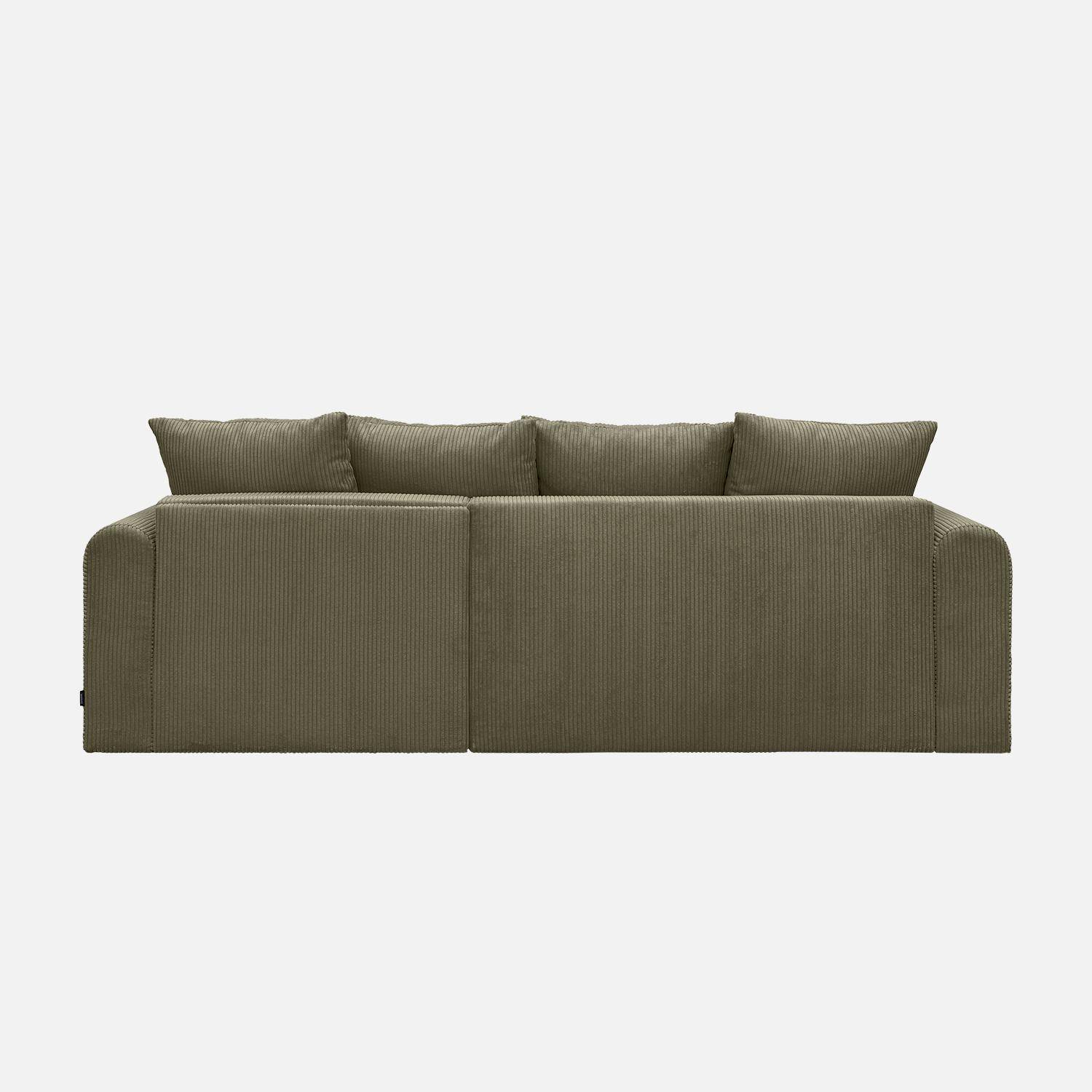 Sofá esquinero convertible reversible de 3 plazas de pana fina, Almo, Verde kaki, 240x147x85 cm,sweeek,Photo5