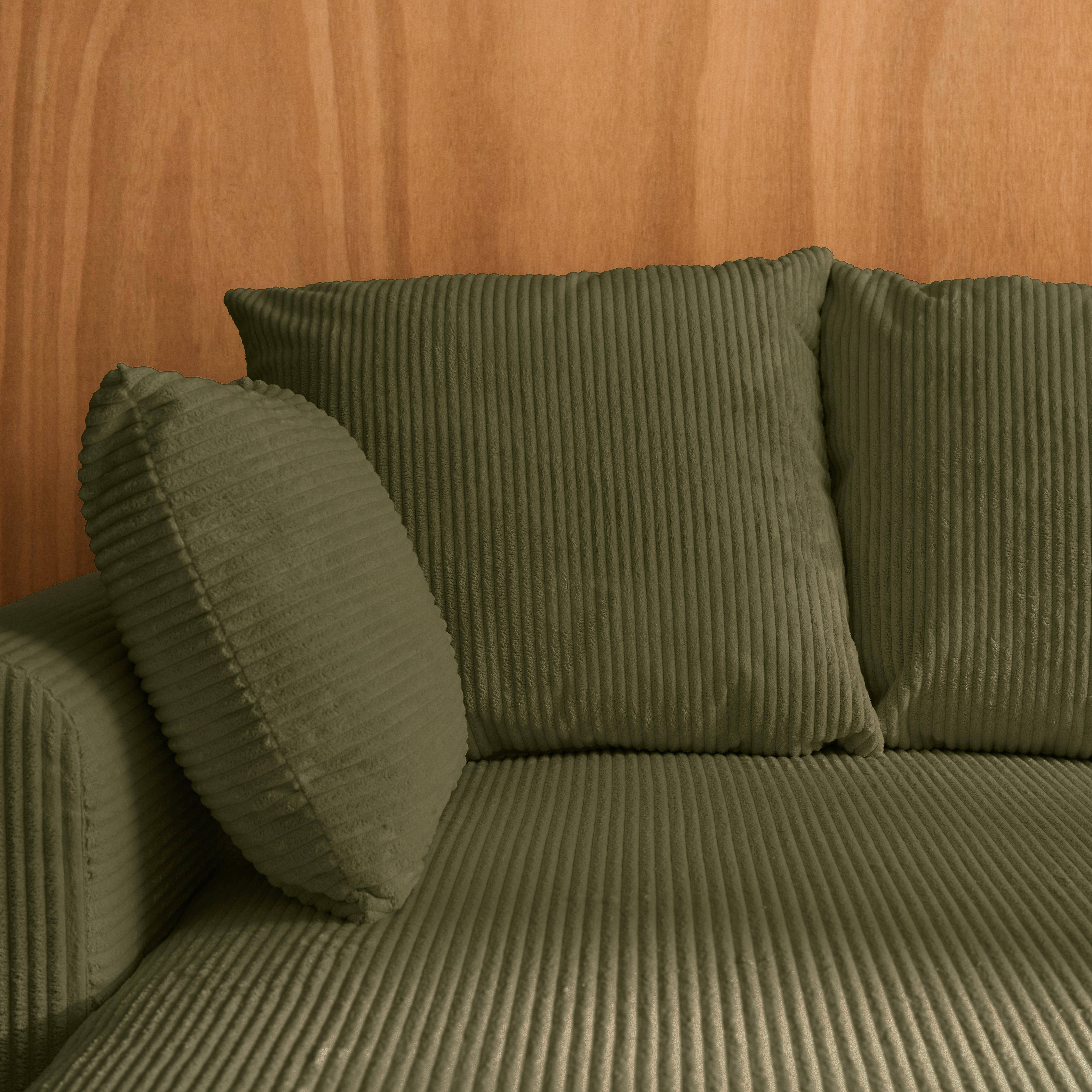 Narożna, odwracalna kanapa 3-osobowa z funkcją spania, ze sztruksu w kolorze khaki, z pojemnikiem na pościel – Almo,sweeek,Photo3