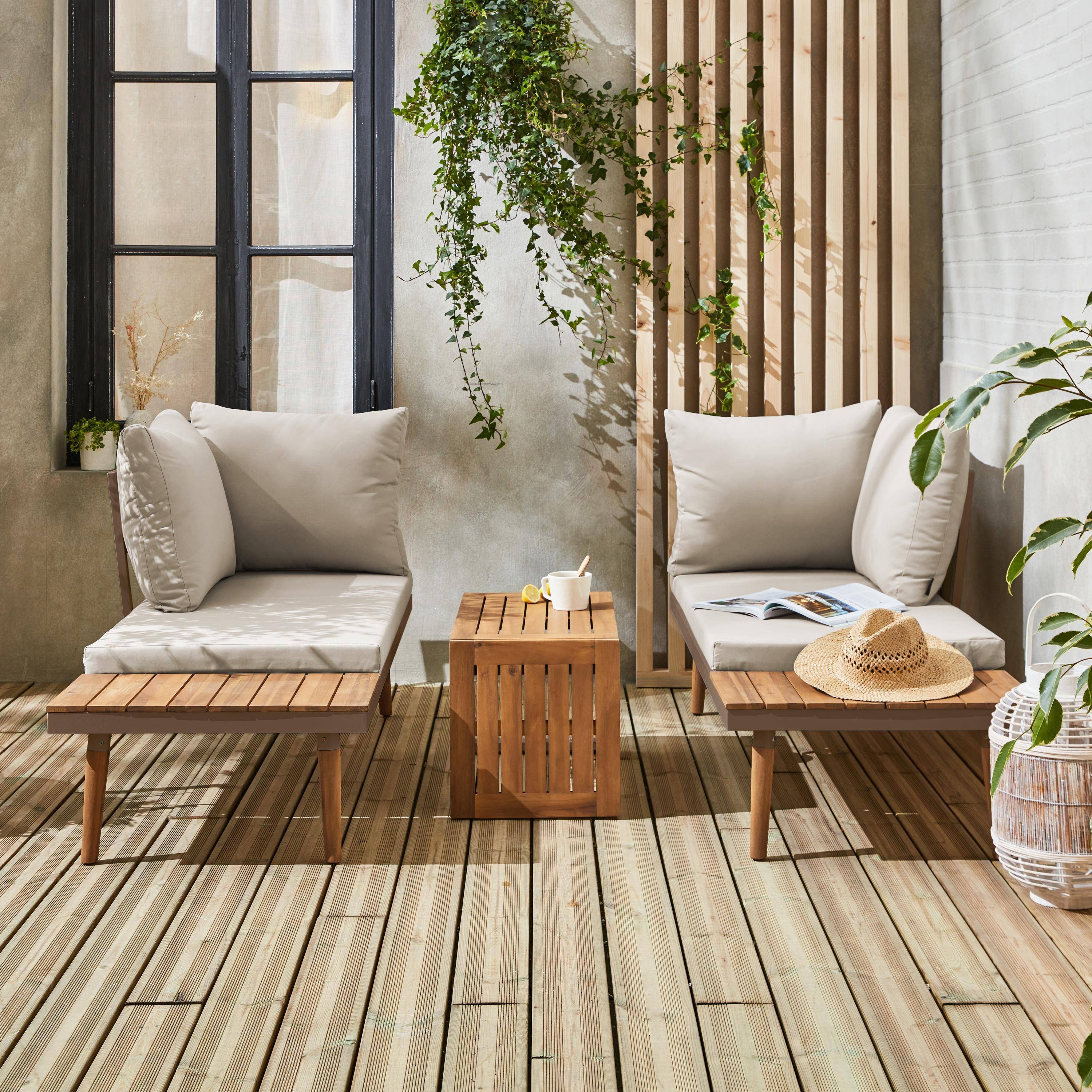 Salon de jardin marron, modulable en aluminium et bois d'acacia, 4 places, Sao Paulo, 140 x 68 x 65cm,sweeek,Photo3