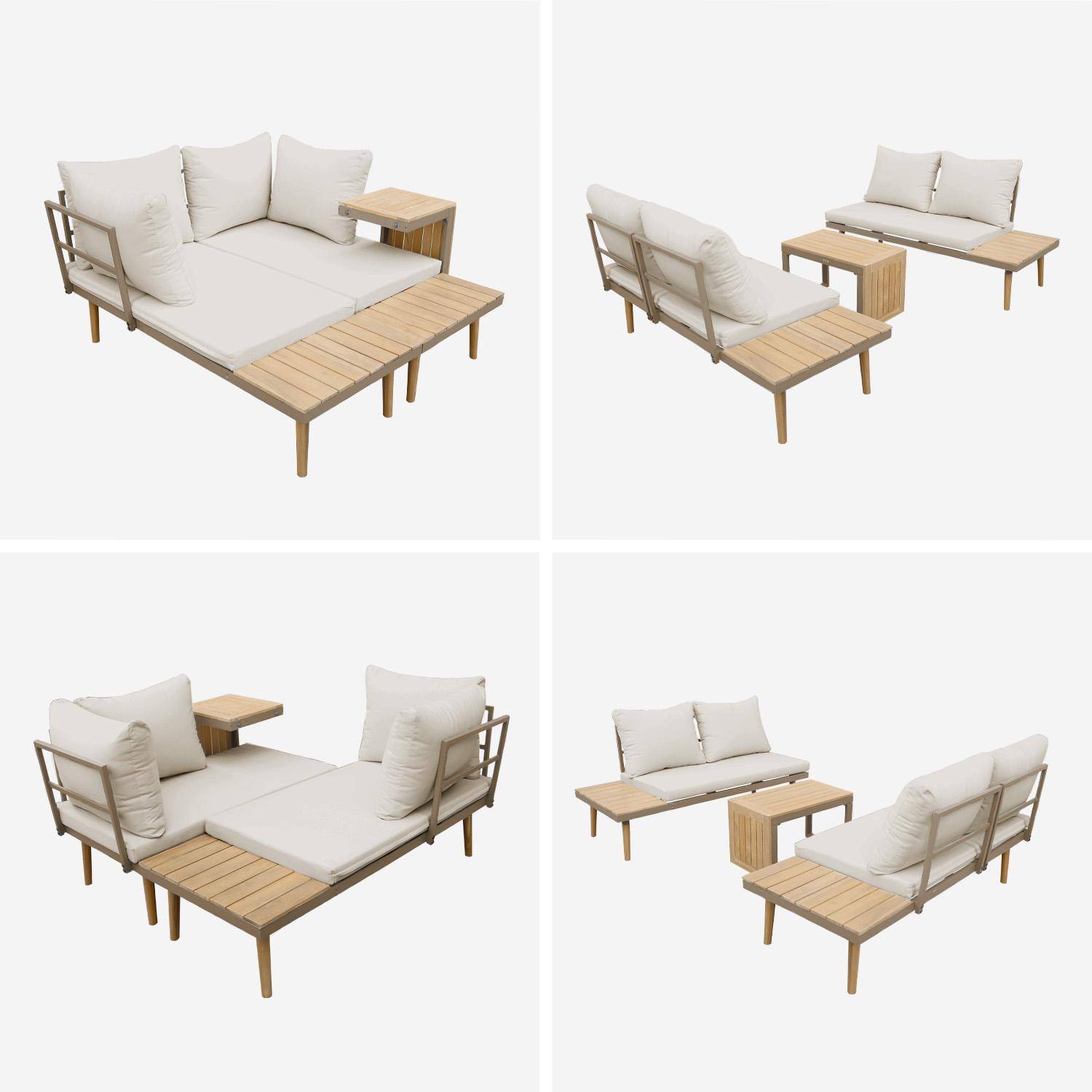 Salon de jardin marron, modulable en aluminium et bois d'acacia, 4 places, Sao Paulo, 140 x 68 x 65cm Photo6