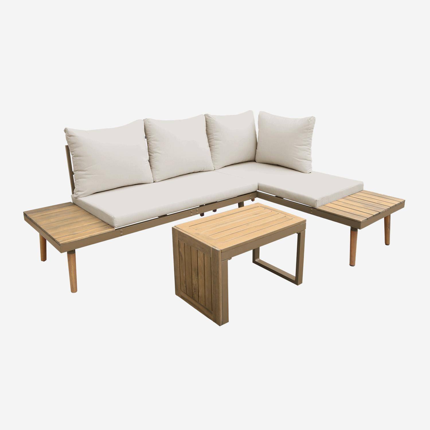 Salon de jardin marron, modulable en aluminium et bois d'acacia, 4 places, Sao Paulo, 140 x 68 x 65cm Photo5