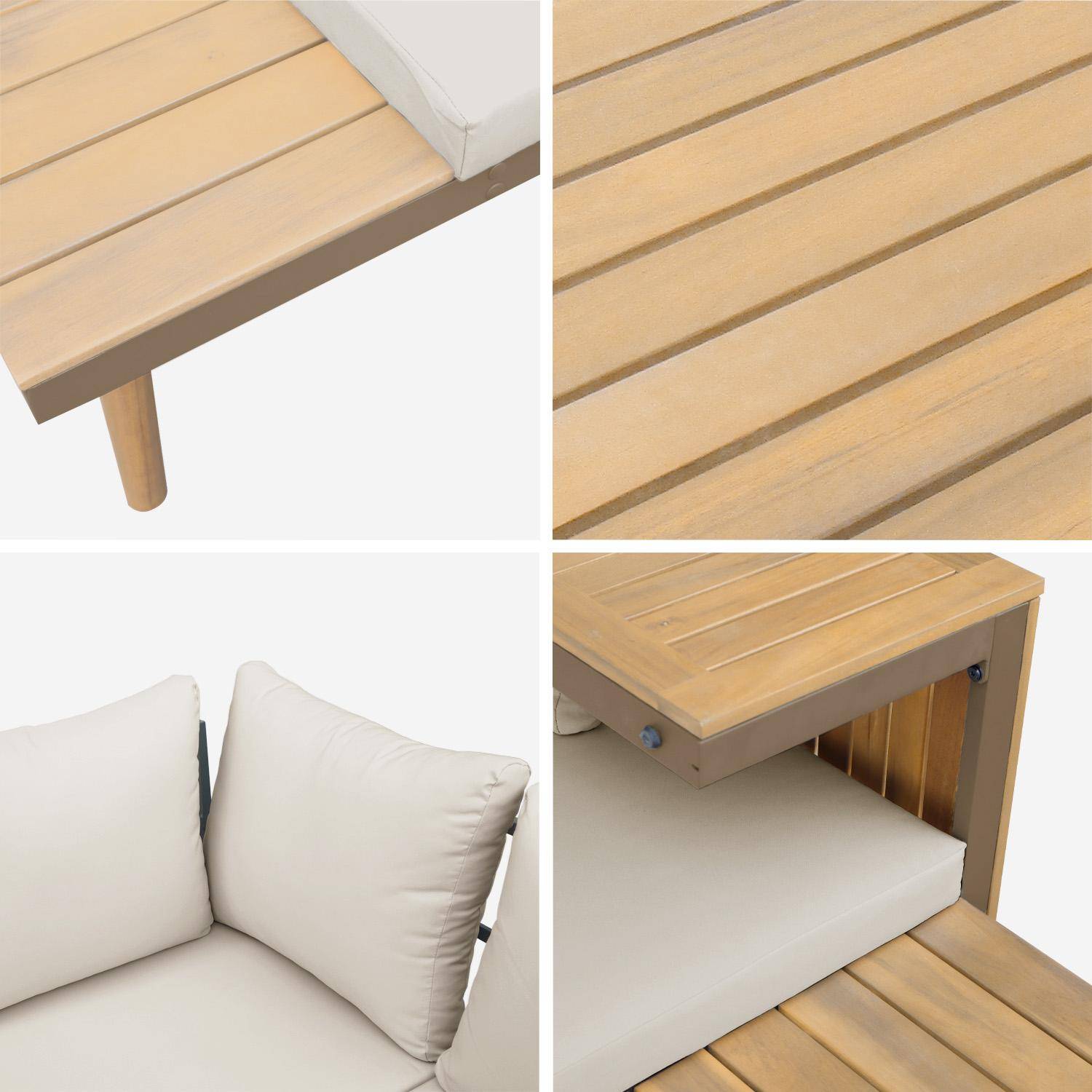 Salon de jardin marron, modulable en aluminium et bois d'acacia, 4 places, Sao Paulo, 140 x 68 x 65cm,sweeek,Photo8