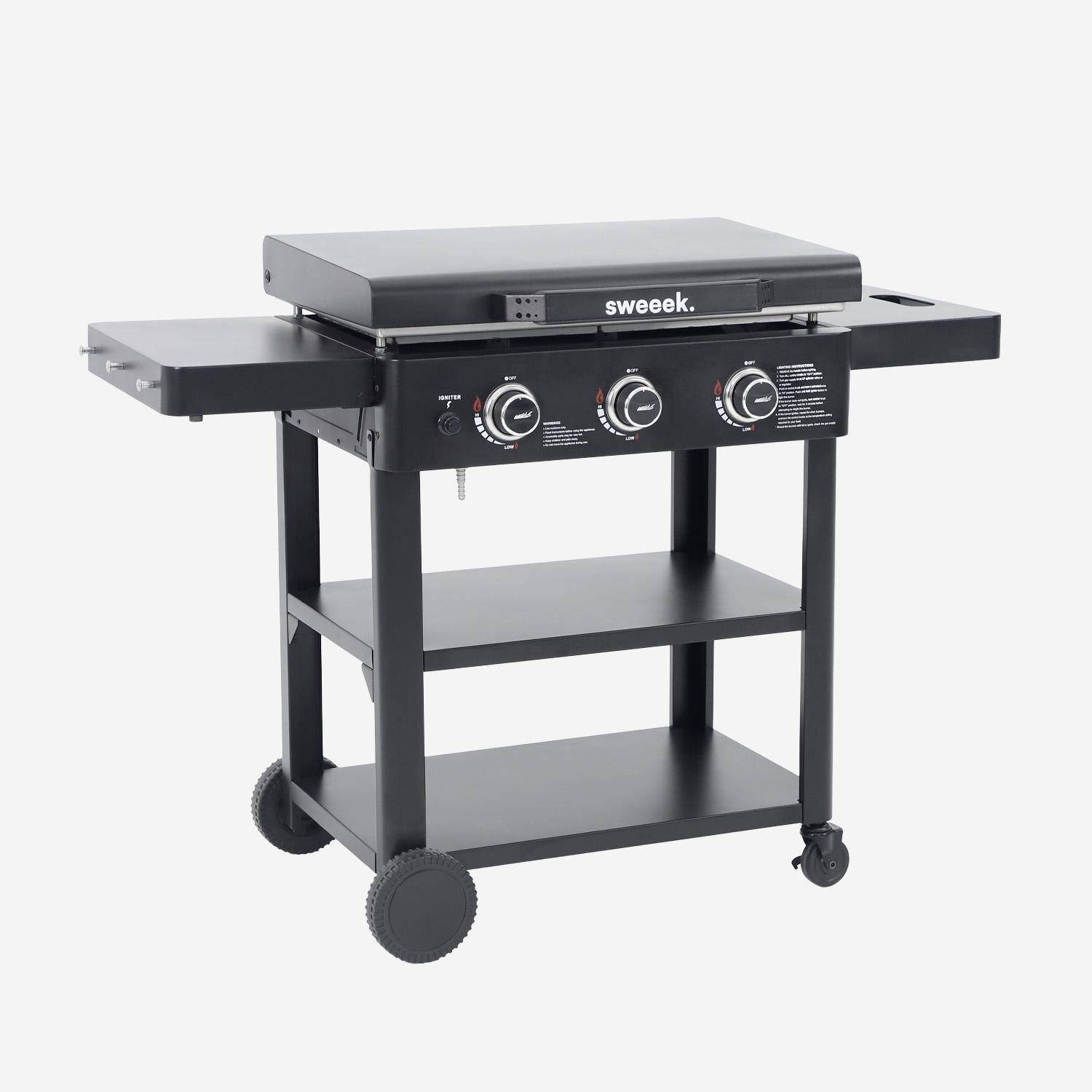 Plancha gaz 3 brûleurs acier inoxydable 12kW avec chariot noir - Raoul,sweeek,Photo2