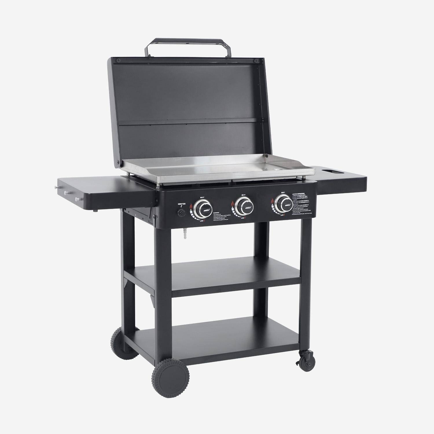 Plancha gaz 3 brûleurs acier inoxydable 12kW avec chariot noir - Raoul,sweeek,Photo4