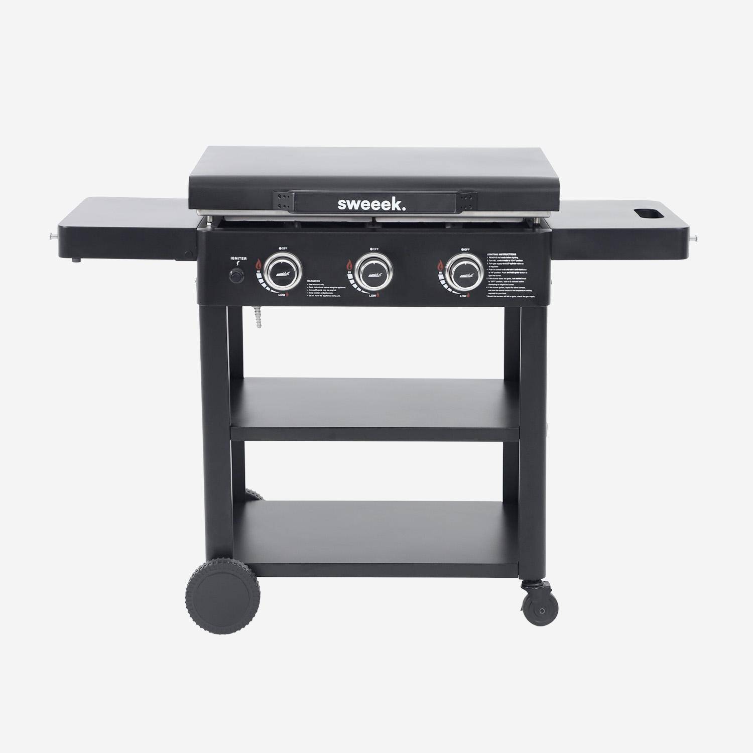 Plancha a gas 3 bruciatori acciaio inossidabile 12kW con carrello, Raoul, Nero, 131.1x59.8x95.3 cm Photo2