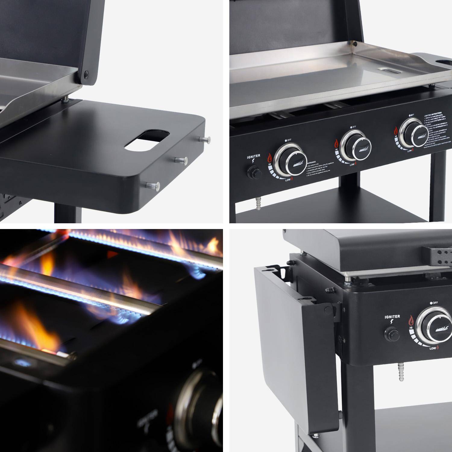 Plancha a gas 3 bruciatori acciaio inossidabile 12kW con carrello, Raoul, Nero, 131.1x59.8x95.3 cm Photo4