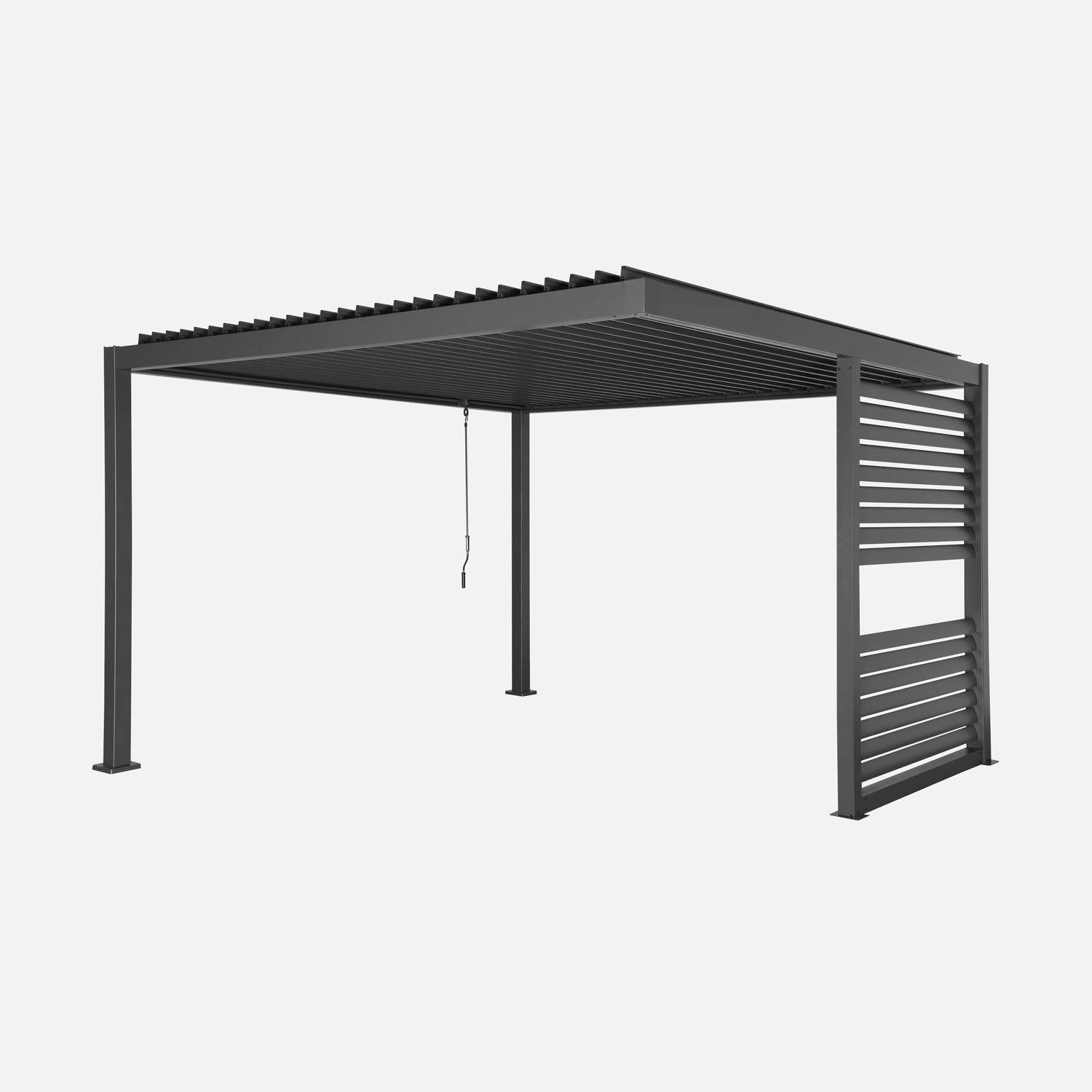 Pérgola bioclimática de aluminio y acero con lamas orientables y persiana integrada, 3,6x3,6m  Antracita - 306x306x224 cm Photo1