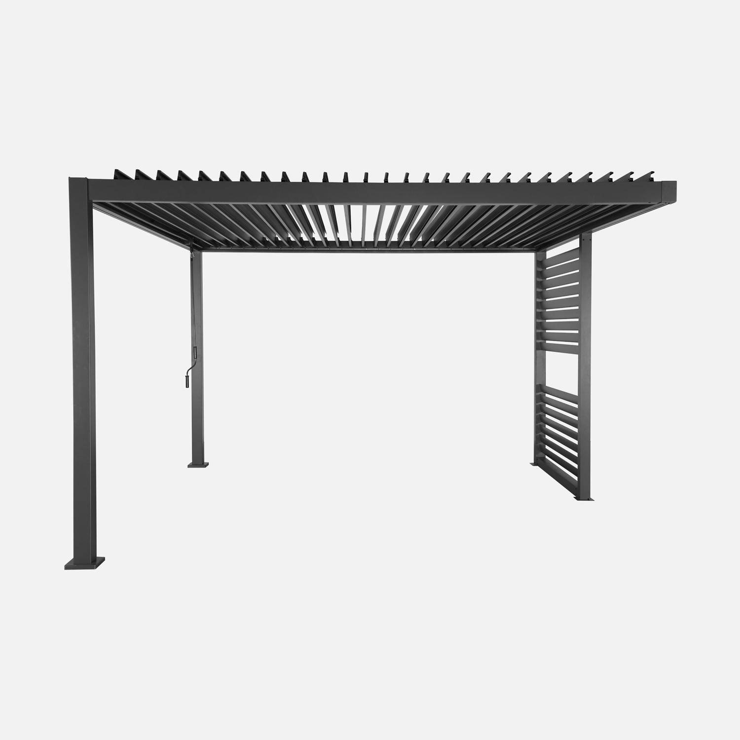 Pérgola bioclimática de aluminio y acero con lamas orientables y persiana integrada, 3,6x3,6m  Antracita - 306x306x224 cm Photo2
