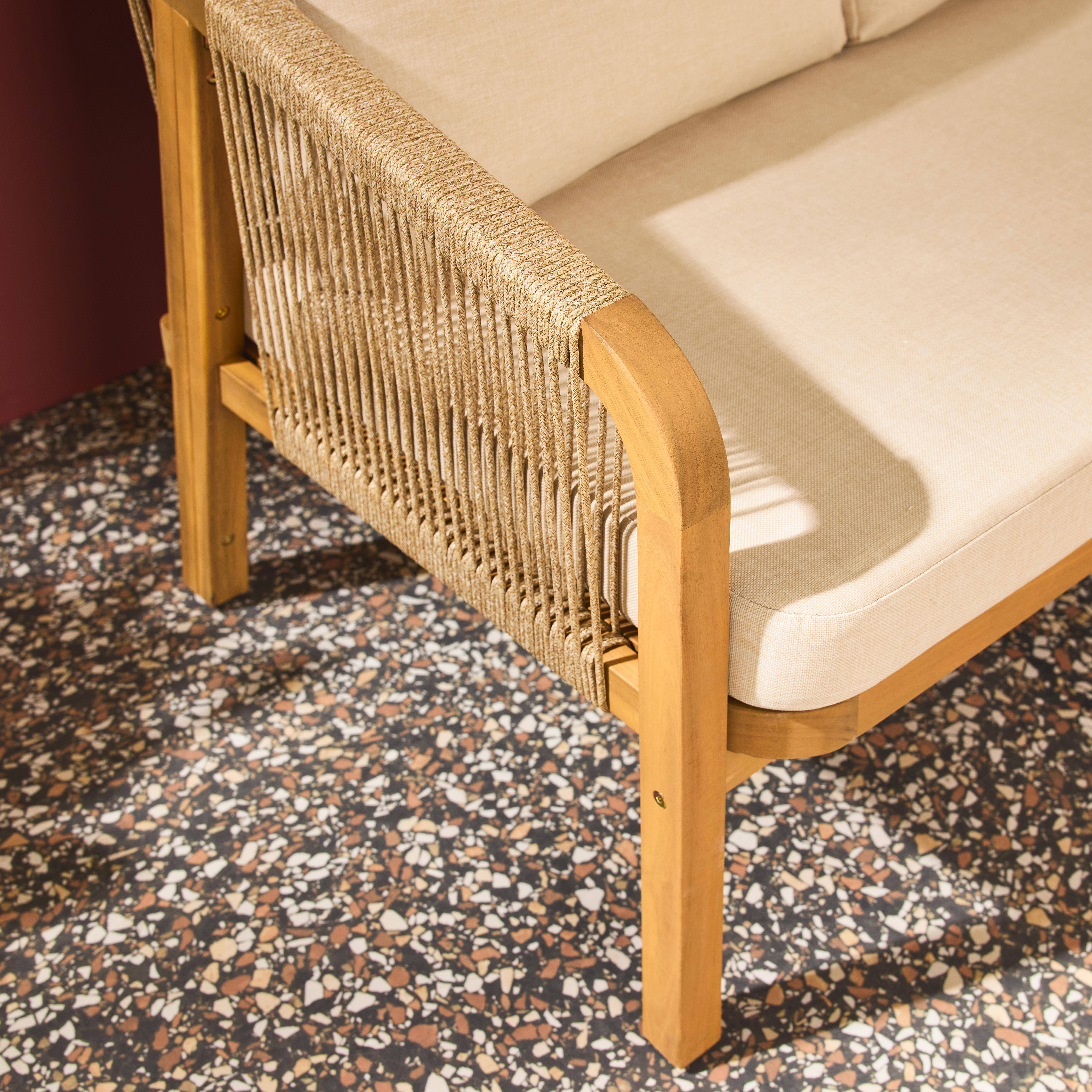 Buitenbank 3-zits acaciahout, touwen en stof beige 188 x 78,5 x 69,5 cm - Parana,sweeek,Photo5