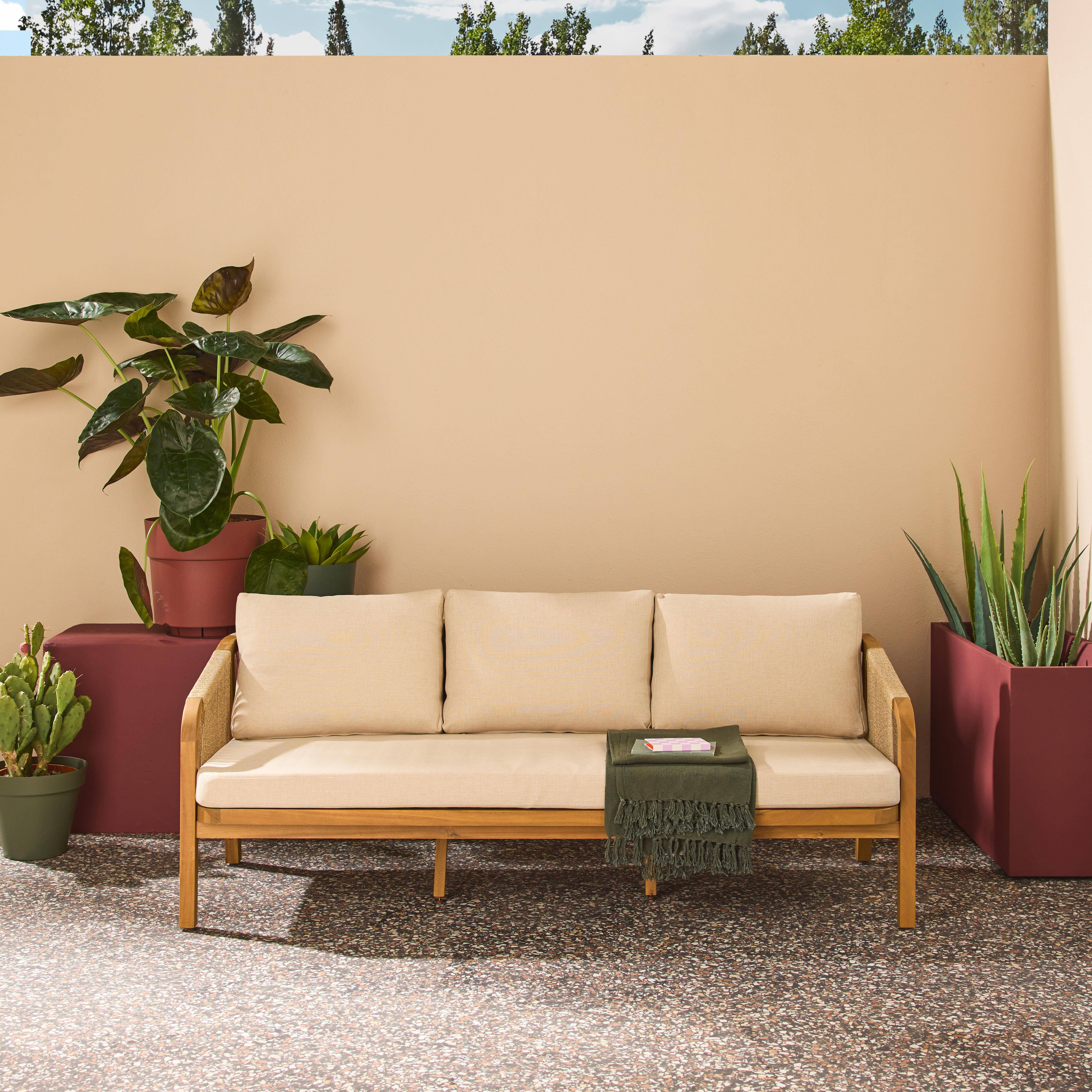 Buitenbank 3-zits acaciahout, touwen en stof beige 188 x 78,5 x 69,5 cm - Parana,sweeek,Photo2