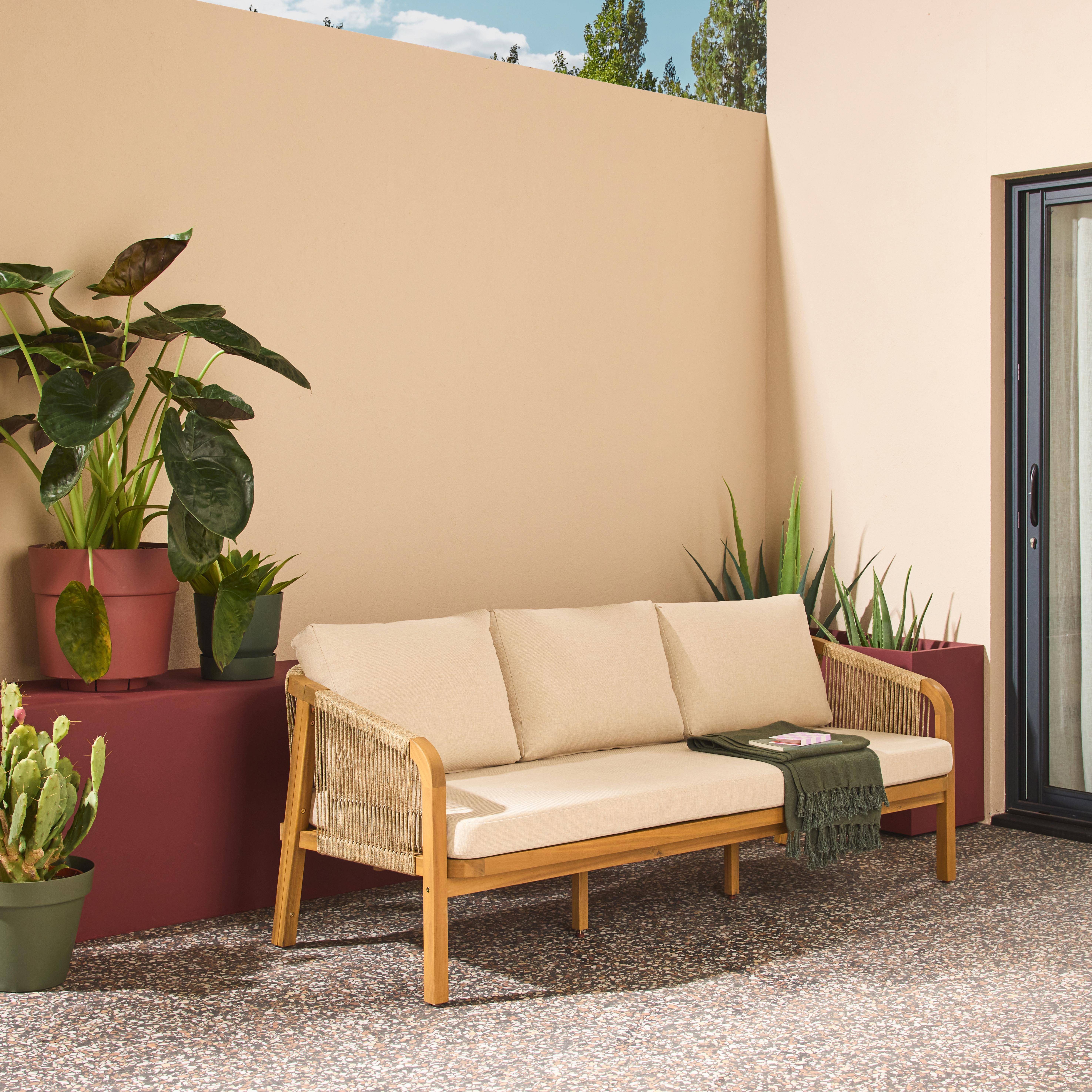 Buitenbank 3-zits acaciahout, touwen en stof beige 188 x 78,5 x 69,5 cm - Parana,sweeek,Photo3