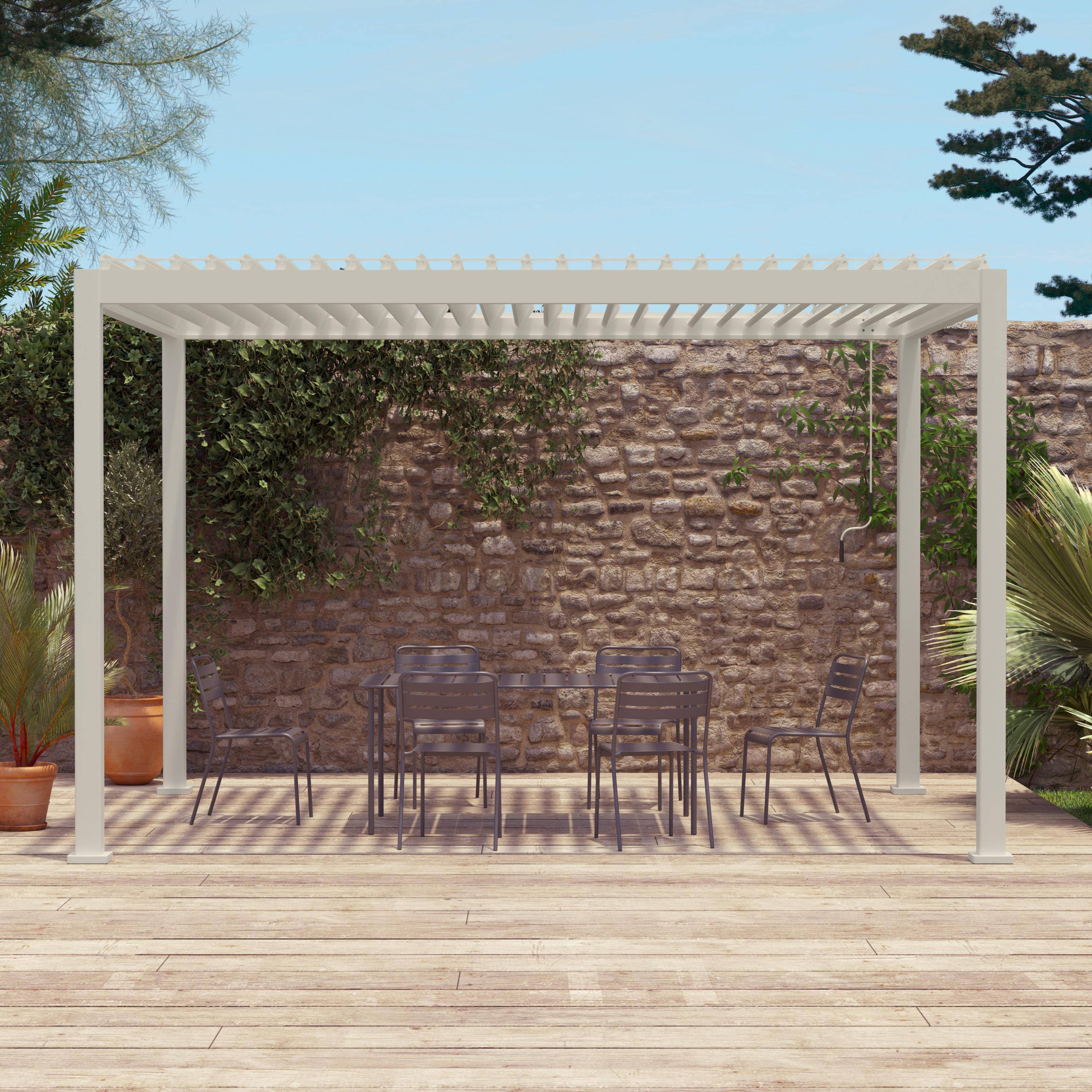 Pergola Bioclimatique beige – Triomphe – 3x4m, aluminium, à lames orientables ,sweeek,Photo1