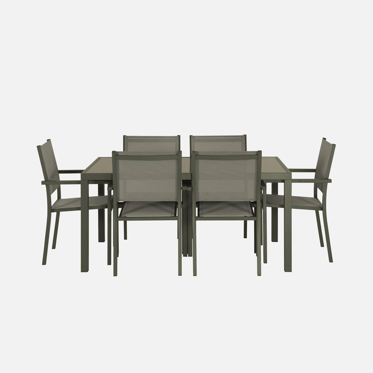 Mesa de jardim em alumínio e textilene, 6 cadeiras, Capua 150, Verde caqui, 150x90x71 cm,sweeek,Photo2