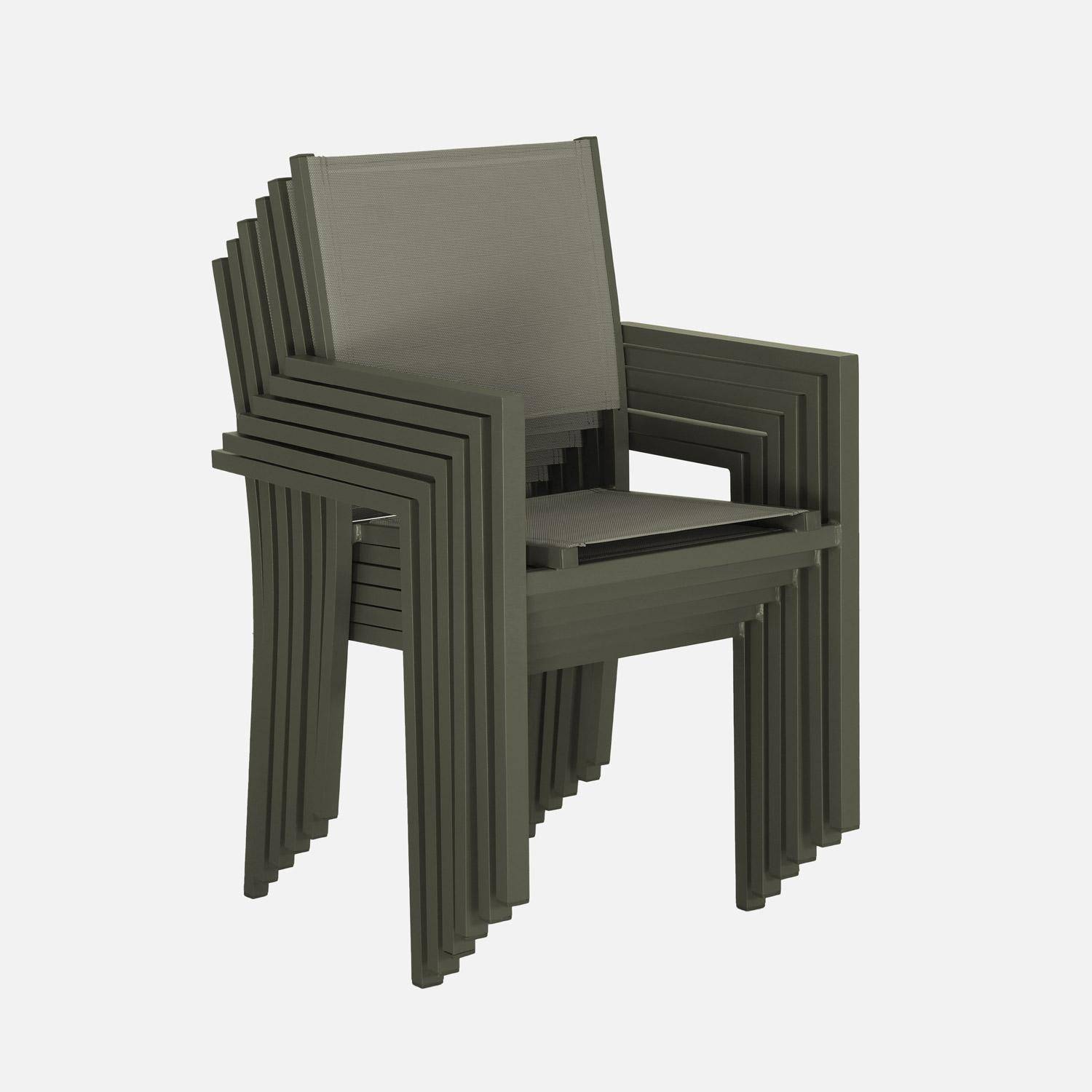 Mesa de jardim em alumínio e textilene, 6 cadeiras, Capua 150, Verde caqui, 150x90x71 cm,sweeek,Photo5