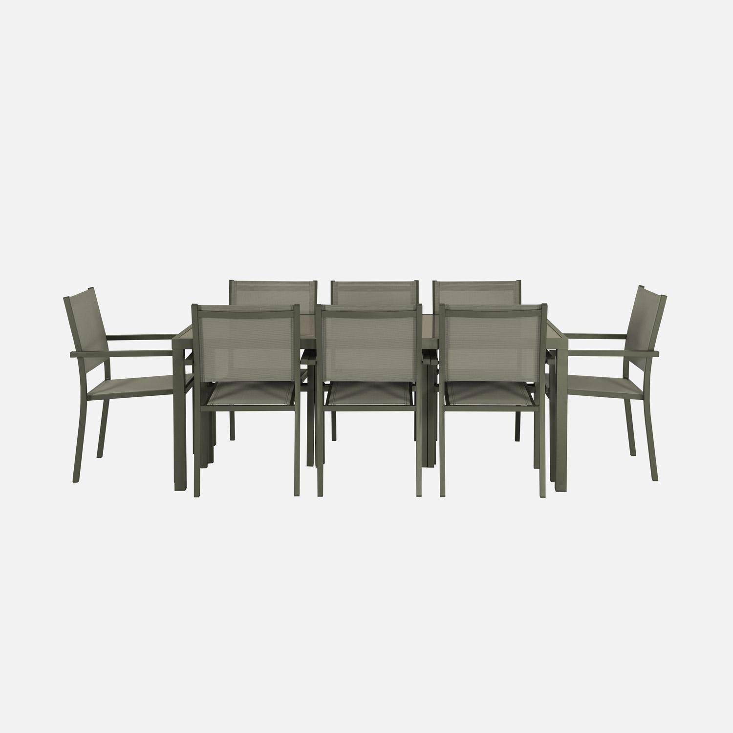 Mesa de jardín de aluminio, 8 sillas de textileno, Capua 180, Verde kaki, 182.5x90x71 cm Photo2