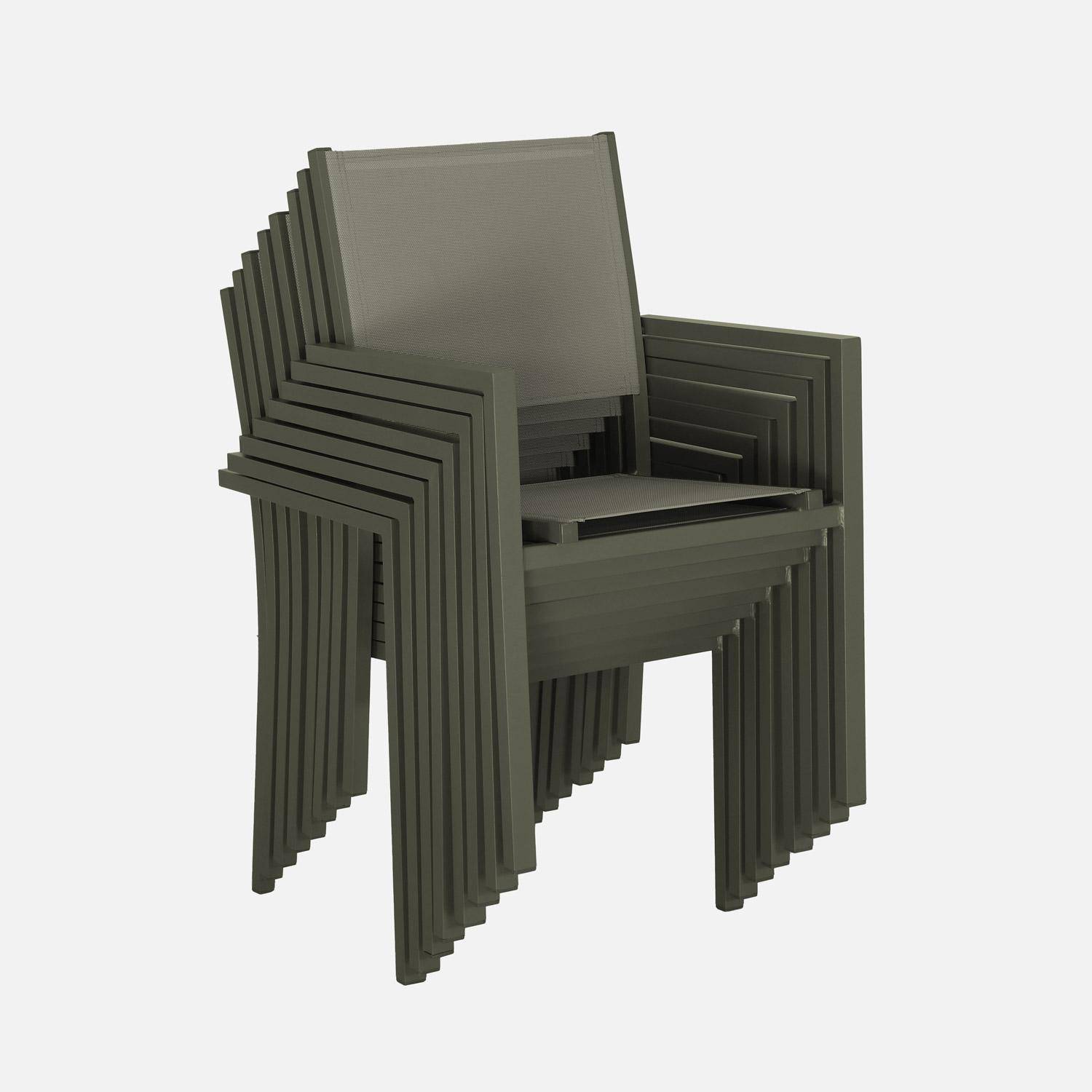 Mesa de jardín de aluminio, 8 sillas de textileno, Capua 180, Verde kaki, 182.5x90x71 cm Photo5