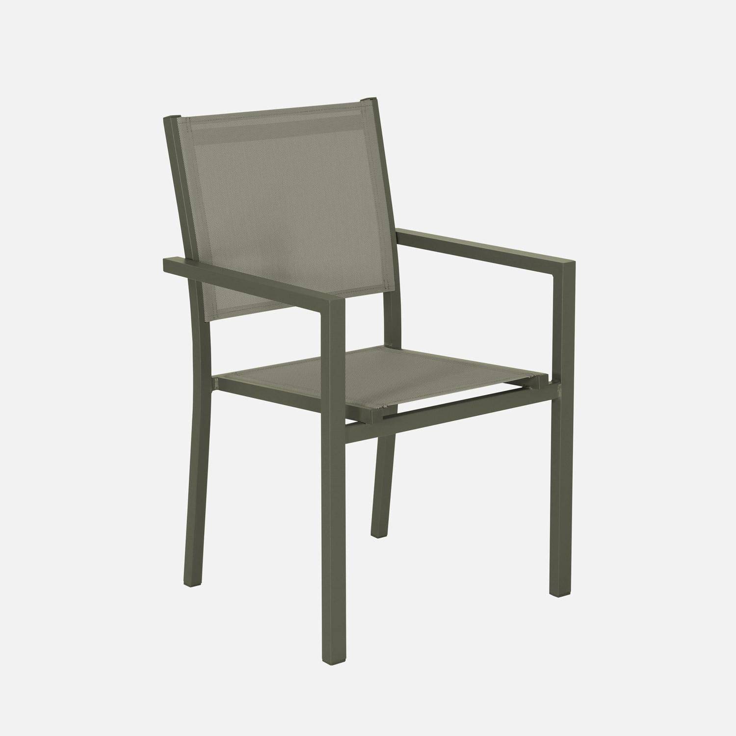 Mesa de jardín de aluminio, 8 sillas de textileno, Capua 180, Verde kaki, 182.5x90x71 cm Photo4