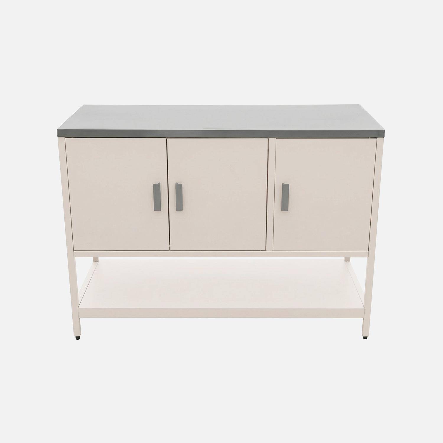 Cuisine d'extérieure en acier beige 3 portes,1 étagère L120cm,sweeek,Photo2