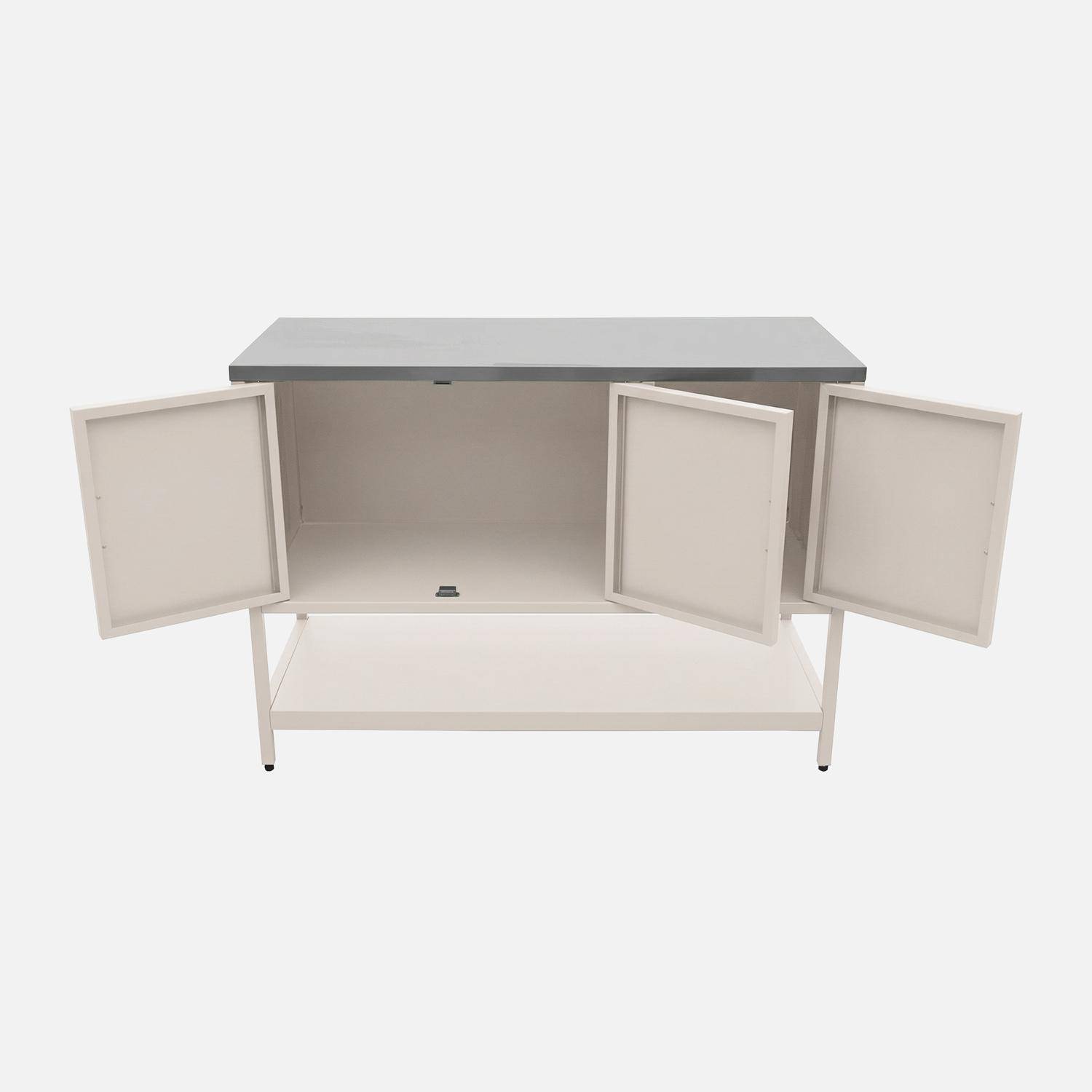 Módulo de ilha para cozinha exterior em aço com 3 portas e 1 prateleira, 120cm, Naxos, Bege, 120x49x87.5 cm,sweeek,Photo4